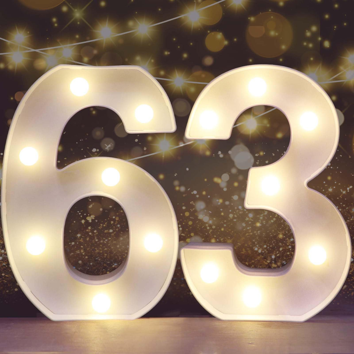 Pooqla Decorative Led Light Up Number Letters, White Plastic Marquee Number Lights Sign for 63th Birthday Party Wedding Decor Battery Operated Number (63)