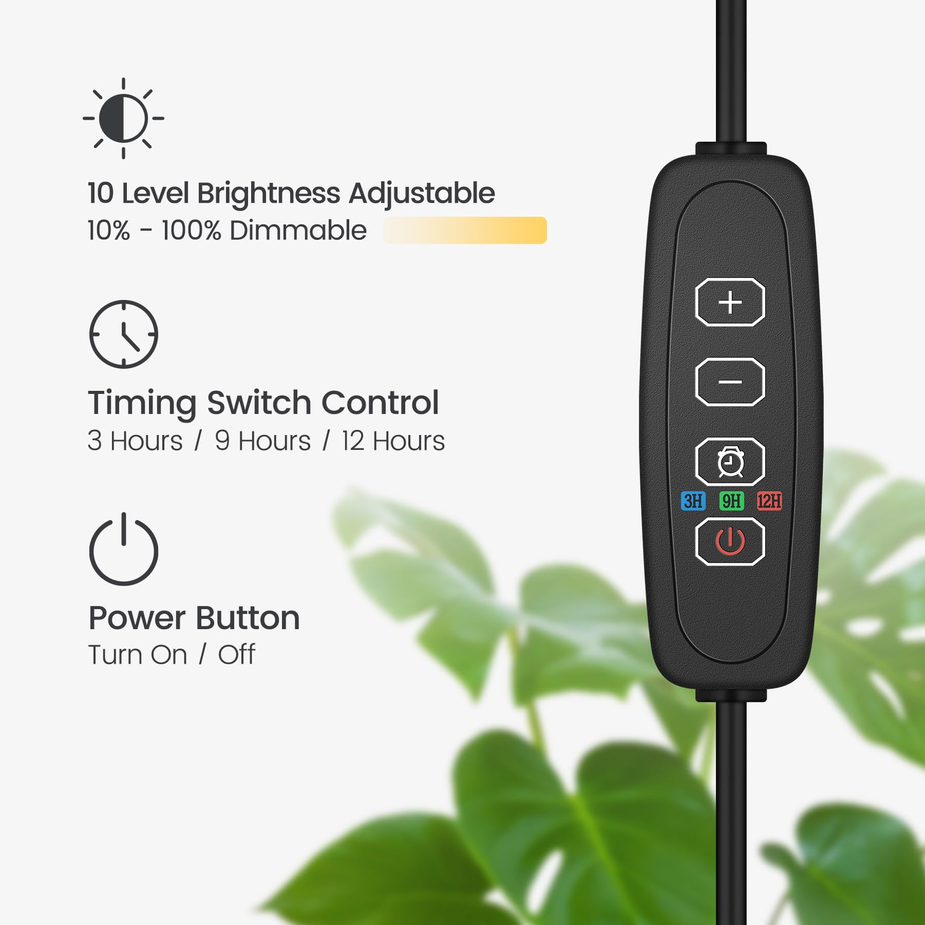 MistyJungle Indoor Plant Grow Light, 20W Full Spectrum, Auto Cycle Timer, 63in Adjustable Stand, Black, Model 24PanBlaUS