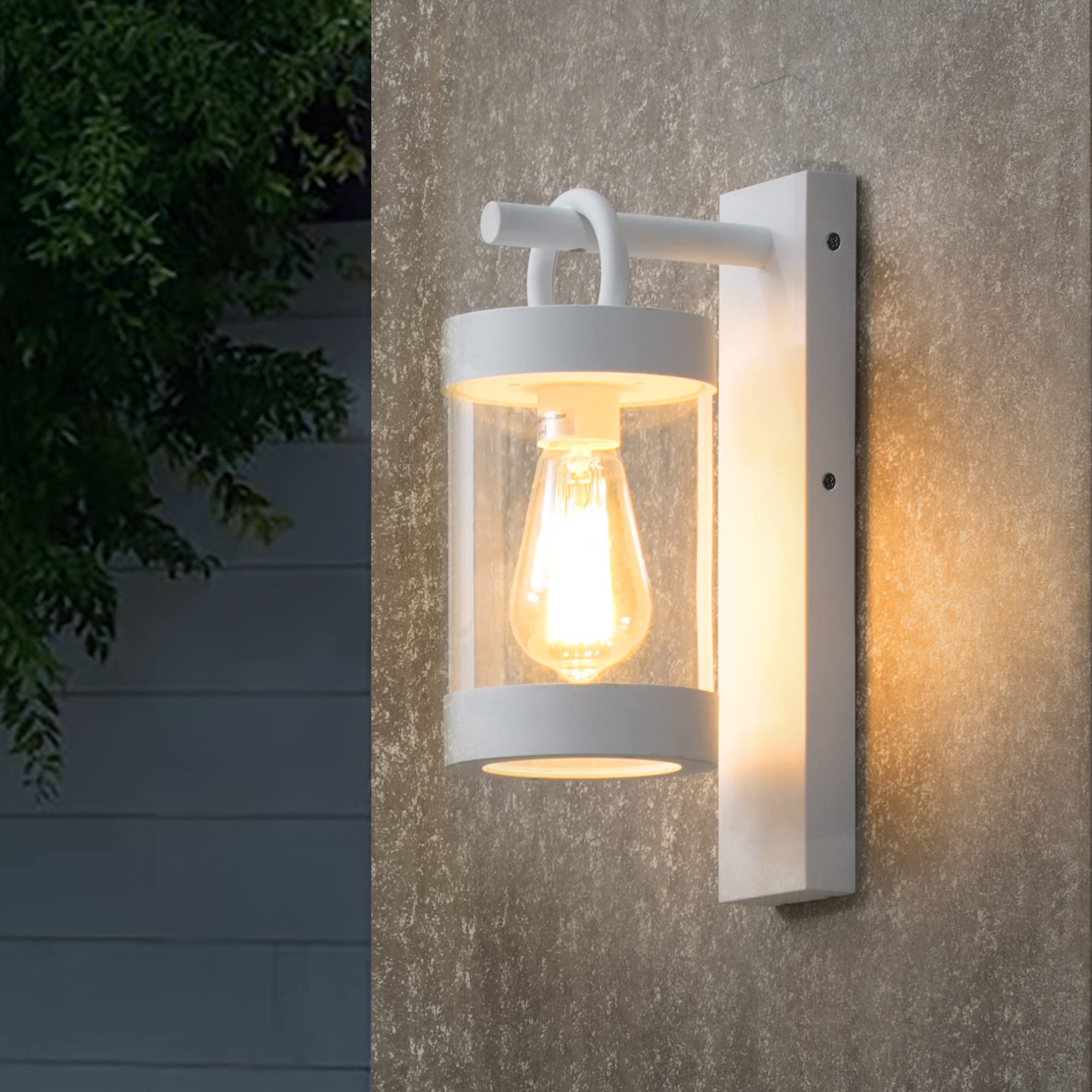 Lustrlach Dusk To Dawn Outdoor Wall Light, White Modern Waterproof Fixture With E26 Base