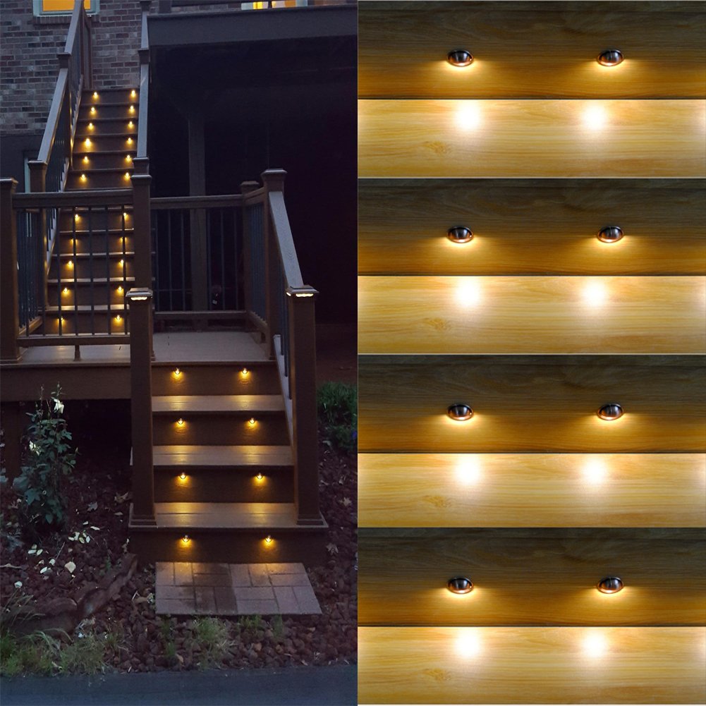 FVTLED Low Voltage LED Deck Lights, IP65 Waterproof, Warm White, 10pcs, Metal, Model B106B, Outdoor Stair and Step Lighting