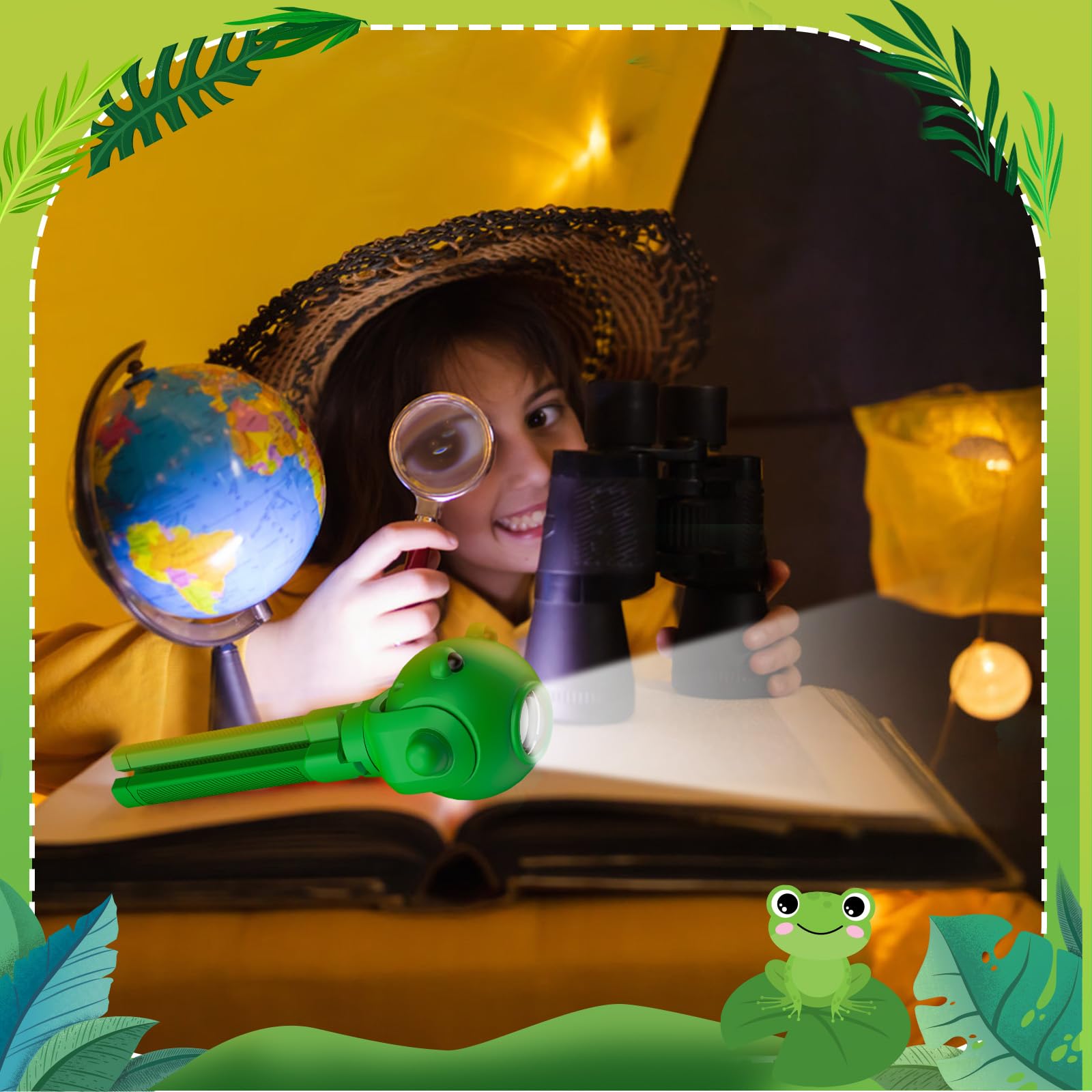 TOLYS Kids Flashlight - Rechargeable LED Torch with 8 Color Modes, USB-C, Green, Model ETD002