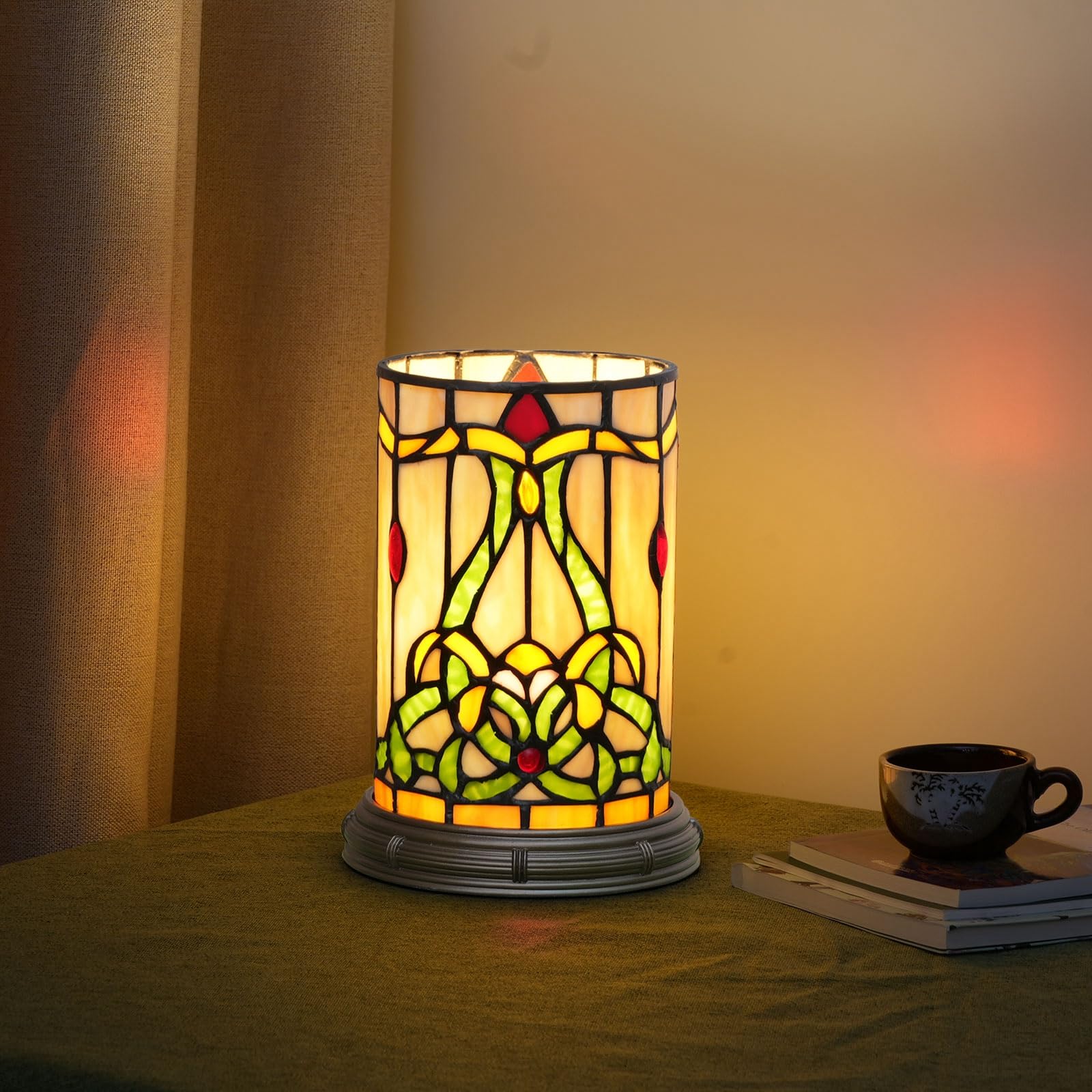 Blivuself Tiffany Style Stained Glass Matam Table Lamp Living Room Bedroom Bedside Flower Vase Decor Small Night Light Cute Kids Accent E12 Led Cottage Aesthetic Nightstand Cylinder Vintage Desk Lamp