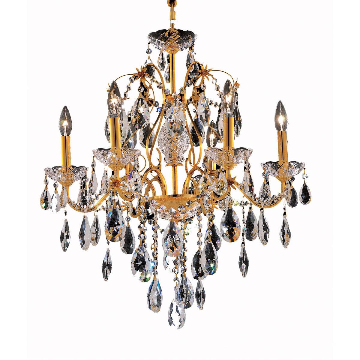 Elegant Lighting Royal Cut 6-Light Crystal Chandelier, 24 X 21, Gold Finish, Model 2016D24G/Rc