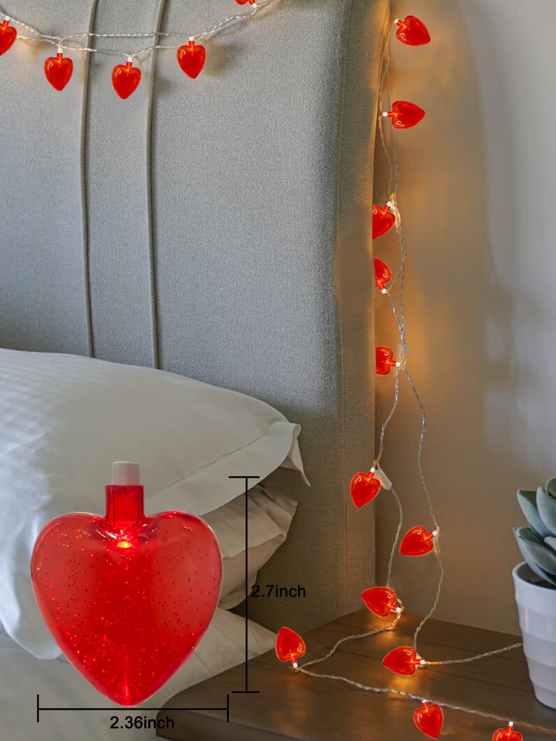 Sunsgne Red Heart String Lights Valentines Lights, 8.5Ft Plug In Fairy String Lights With 10 Led Red Heart Lights For Indoor Out