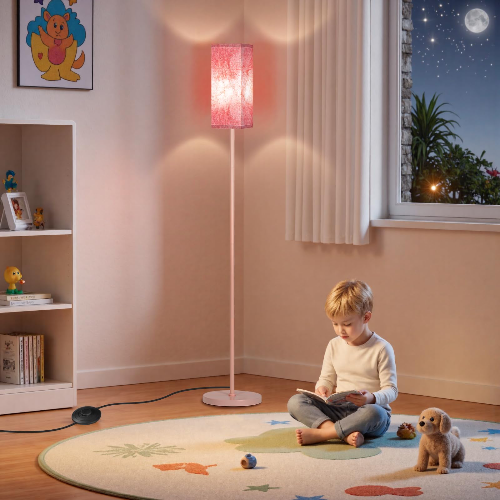 GOEBLESON Floor Lamp, Modern Pole Lamp with Foot Switch, Metal, Sakura Pink, Model PCP07LD05