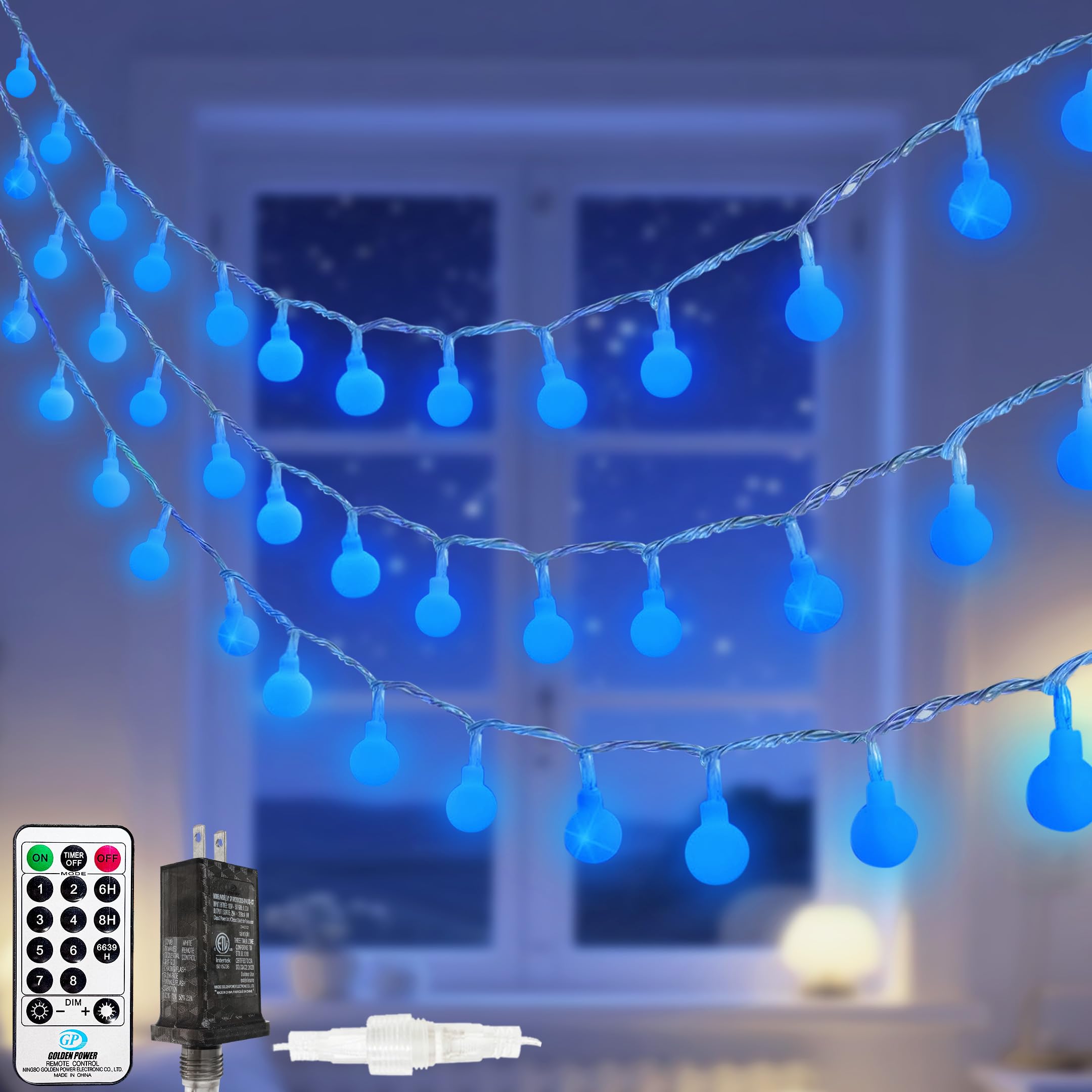 LORRYTE 100 LED Blue Connectable String Lights, 43ft Fairy Lights with Remote & Timer, Waterproof Globe for Indoor Outdoor Use