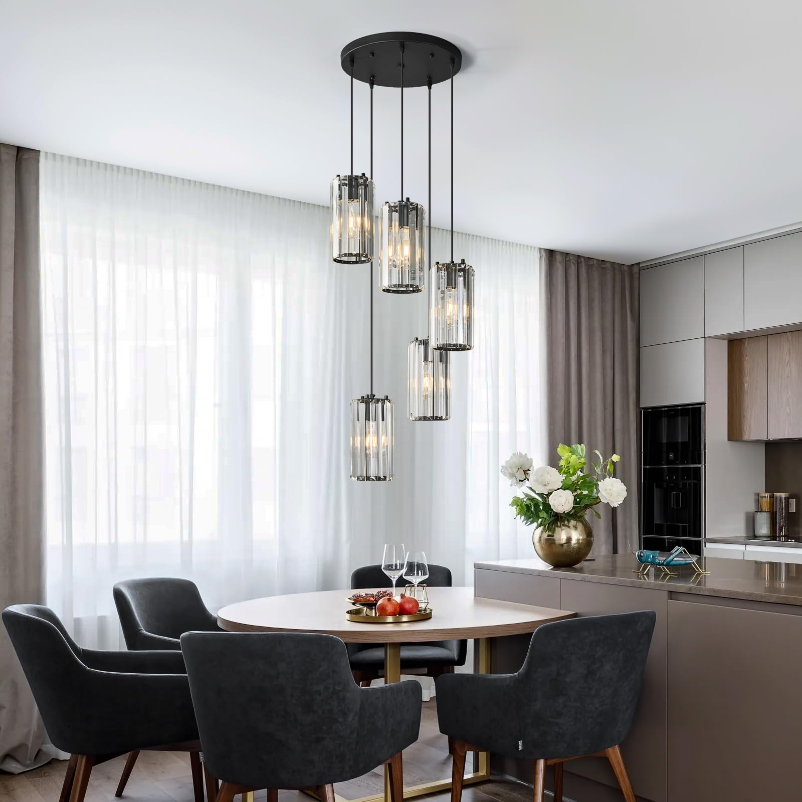 Zhllmq Black Pendant Lighting Modern Pendant Light  Mini Crystal Chandeliers Adjustable Pendant Light Fixture For Kitchen Island Dinning Room Corridor Bedroom(Gold 5-Light)