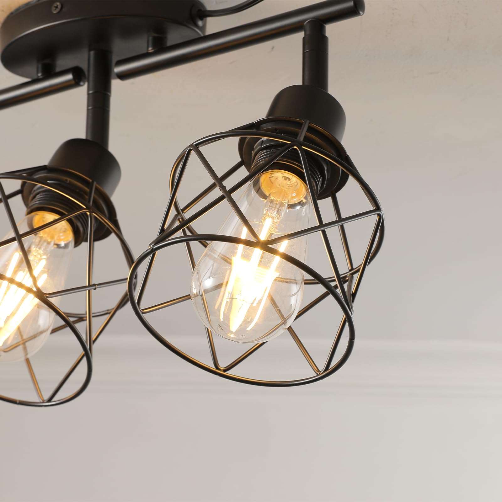 Vivihobb Dimmable 4 Light Plug In Ceiling Light Black Plug In Track Lighting Kit With 16.5 Cord Flexibly Rotatable Light Head Modern Industrial Farmhouse Style(Bulbs Not Included)