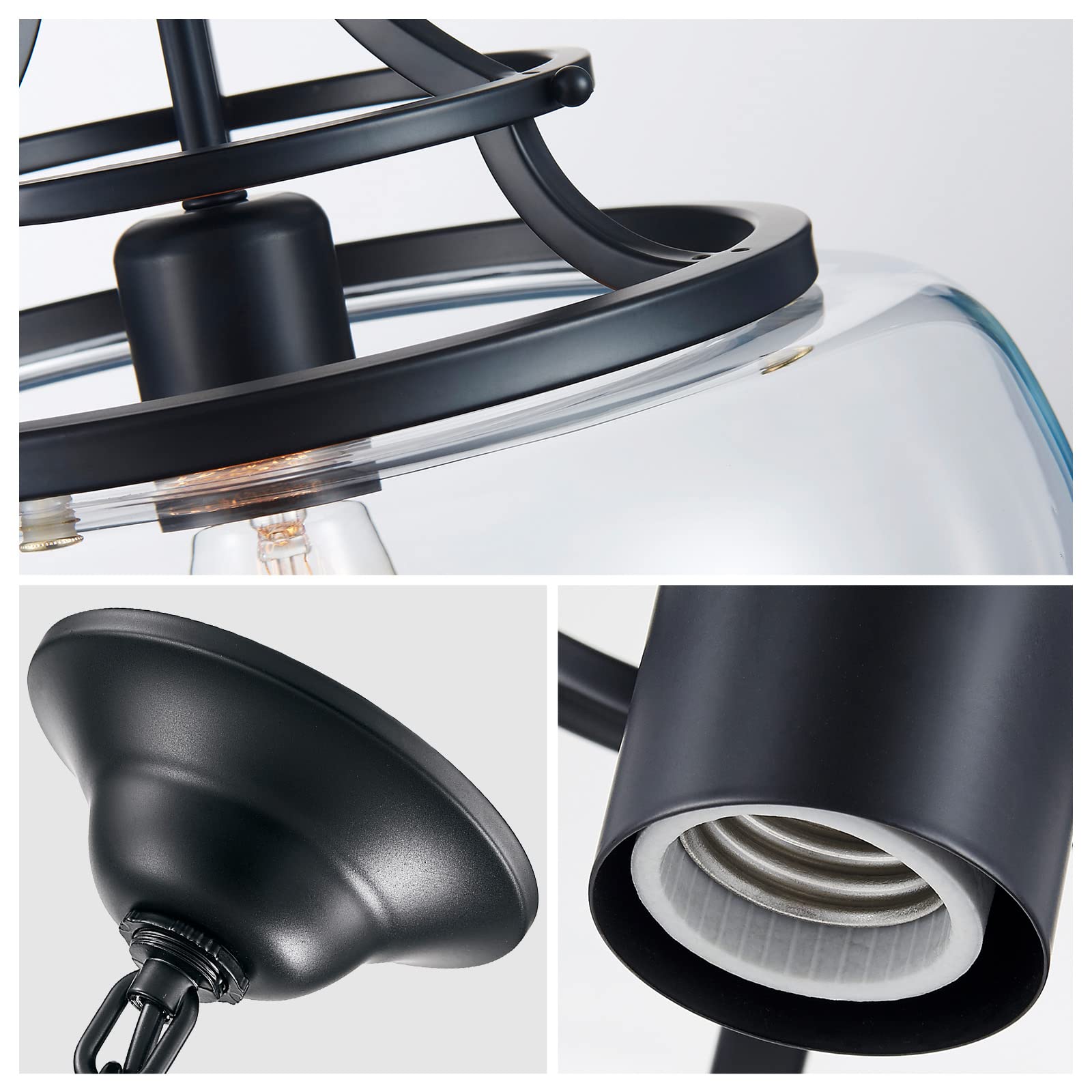 Wuzups Rustic Farmhouse Led Chandelier Pendant Light, Black Metal, 17&quot; X 13.4&quot; For Dining Room