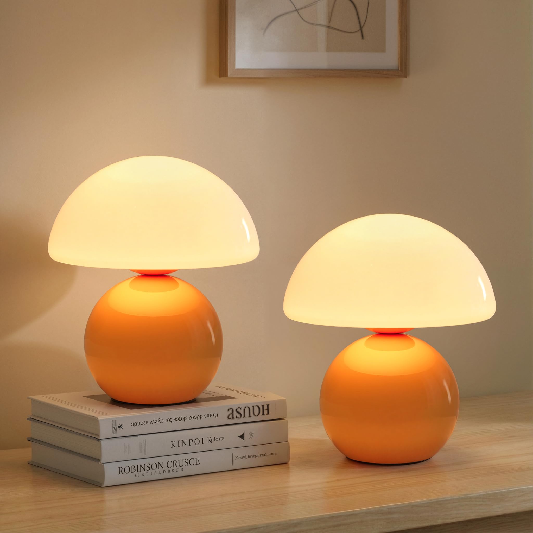 NIORSUN Mushroom Lamp Table Lamp for Bedroom  Portables Cordless Table Lamps Set of 2 Wireless lamp Bedside Tables Touch for Living Room Mini Mushroom 5200mAh Battery Operated Lamps Modern Orange