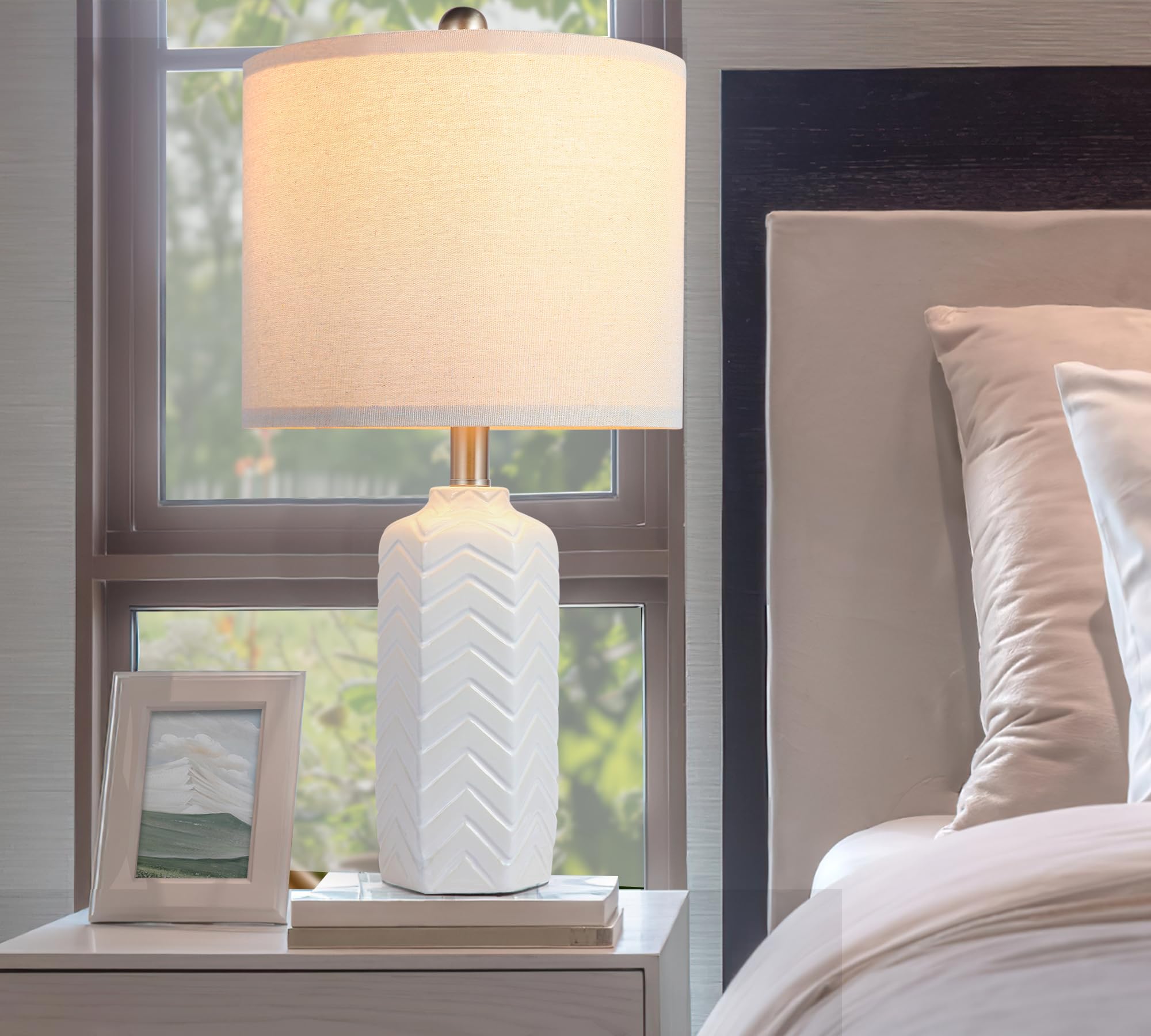 Weiters 22'' Modern Ceramic Table Lamp White Nightstand Lamp Set Of 2 Farmhouse Bedside Lamps For Bedroom End Table Lamps For Li