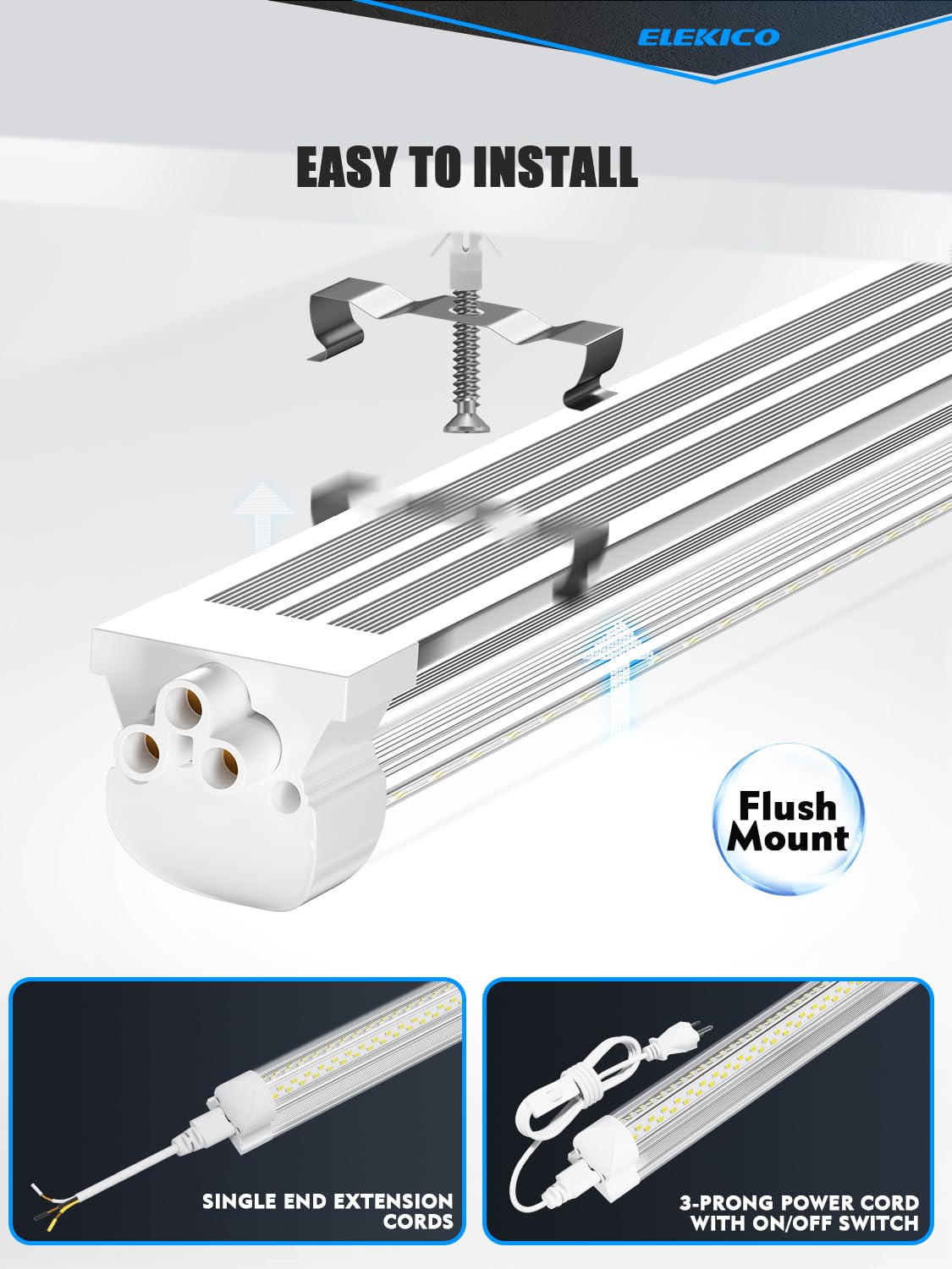 Elekico 6 Pack 50W 4Ft Led Shop Light, Super Bright 7500Lm 5000K V Shape 4' Led Shop Lights, Linkable 4 Foot Led Shop Lights For