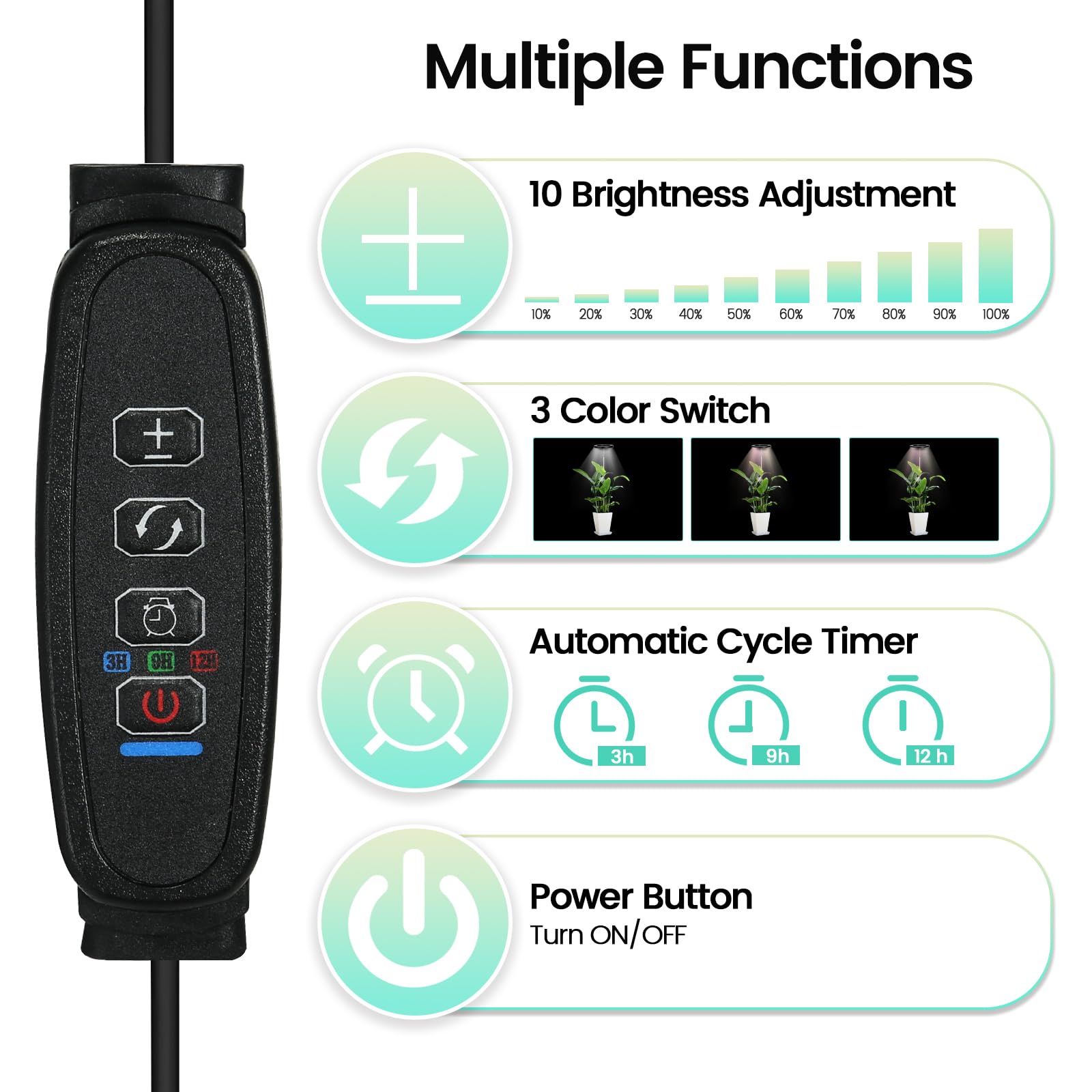 Grow Lights for Indoor Plants,Full Spectrum LED Floor Plant Light with Stand,63 inch Adjustable Height for Large Plant,3 Switch