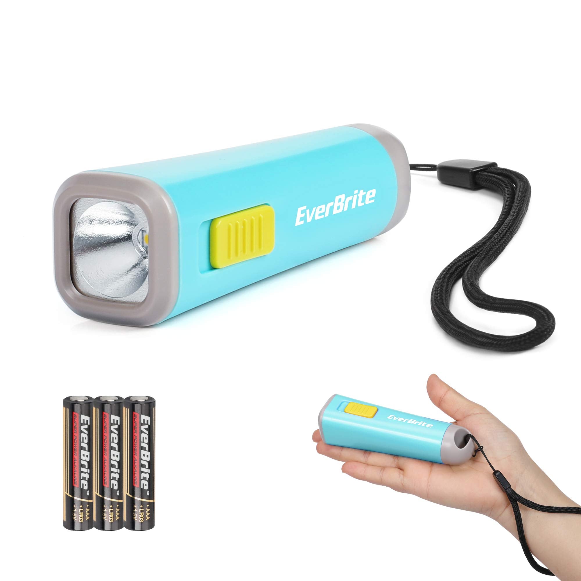 EverBrite Mini LED Flashlight, Blue, Plastic Torch for Camping and Emergencies, Model E012048, 3AAA Battery Included