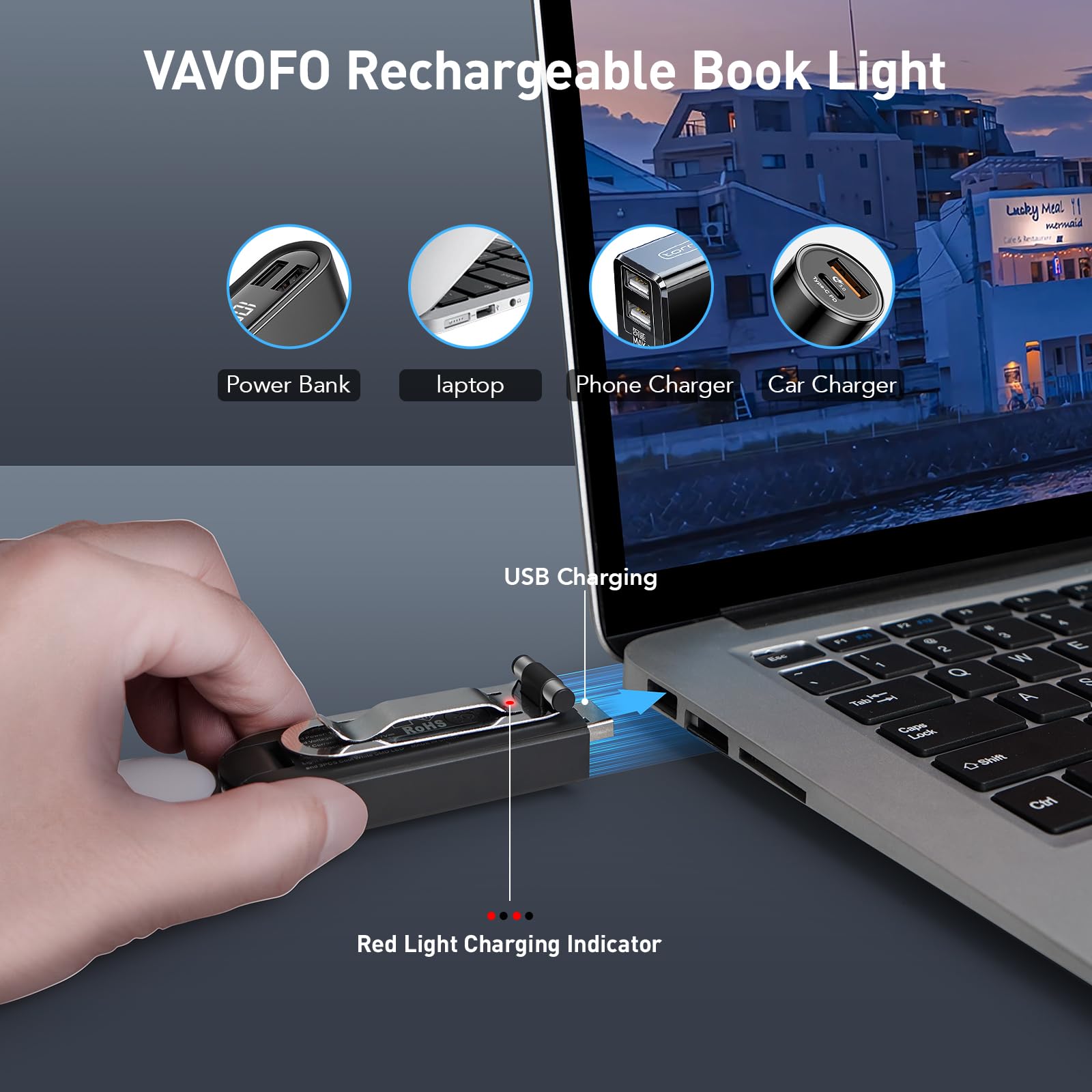 Vavofo Usb Rechargeable Book Light, Blue Light Blocking, Amber Light Clip On Bookmark Shaped Reading Light, Eye Care 6 Leds Book Light For Bookworms Reading In Bed With 9 Lighting Modes (Grey)