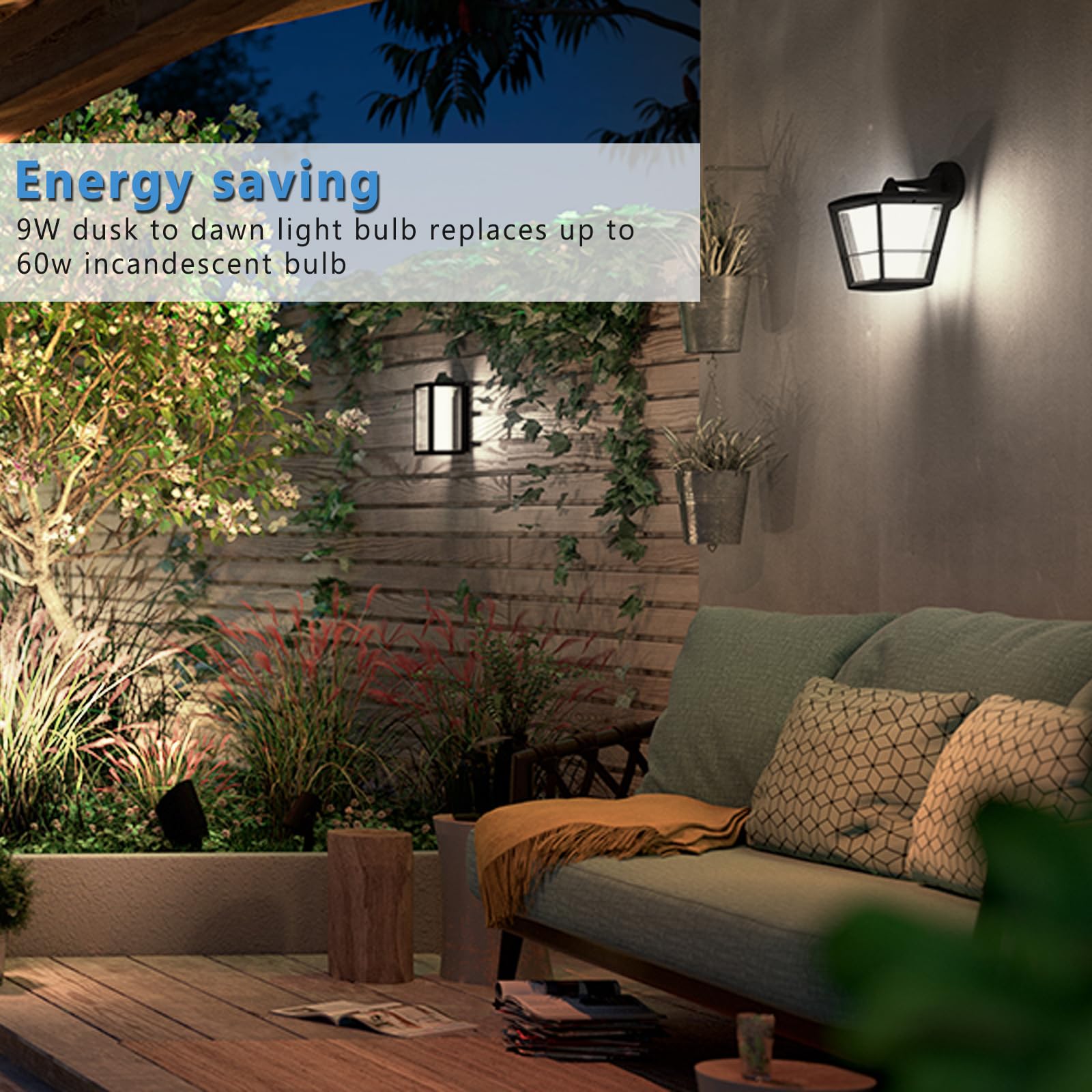 Gonhom Dusk to Dawn LED Light Bulbs, 2 Pack, 5000K Daylight, 720LM, 9W (60W Equivalent) A19 E26 for Outdoor