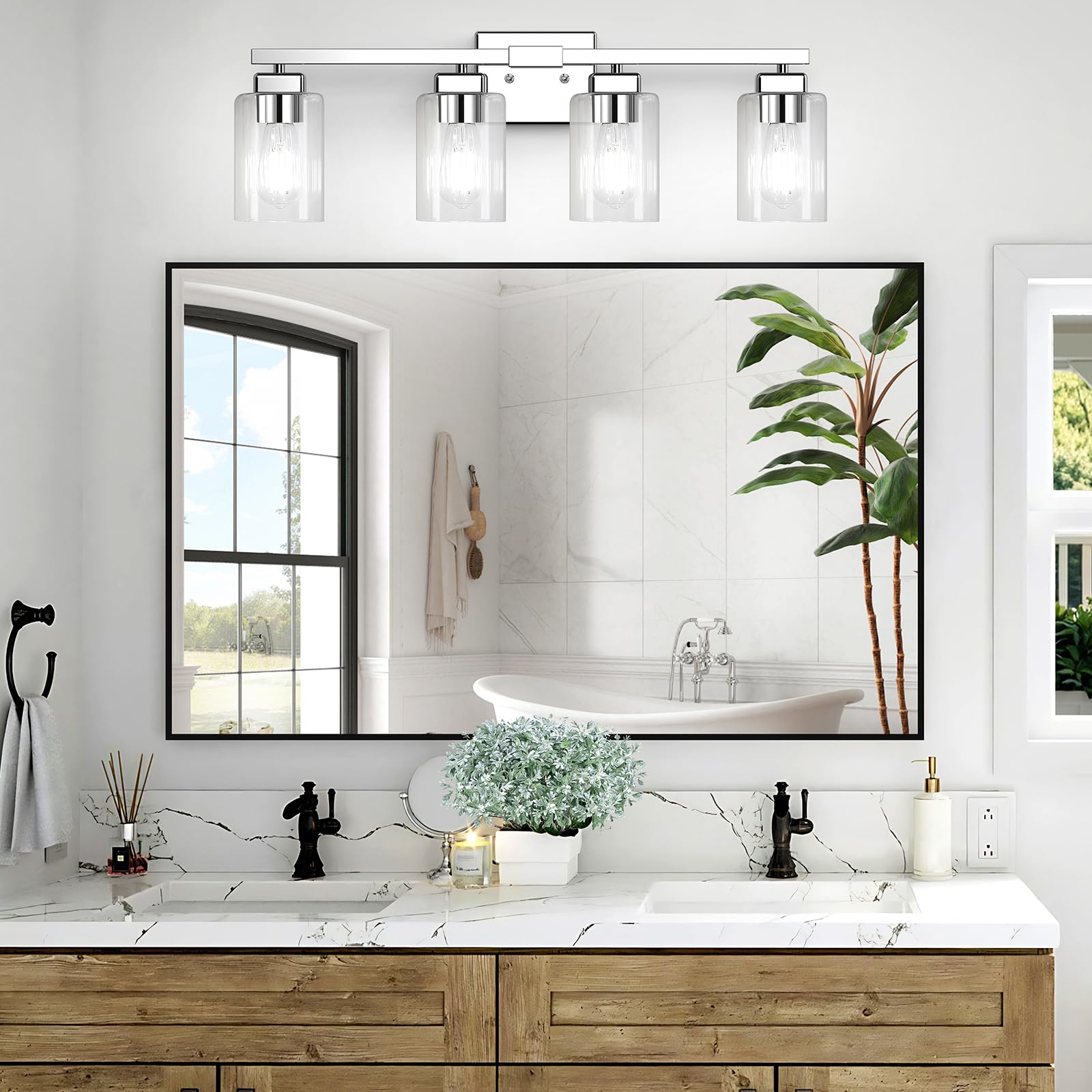BesLowe 4-Light Chrome Bathroom Vanity Light Fixture, Modern Metal Wall Lamp for Mirror, Model B27003PB