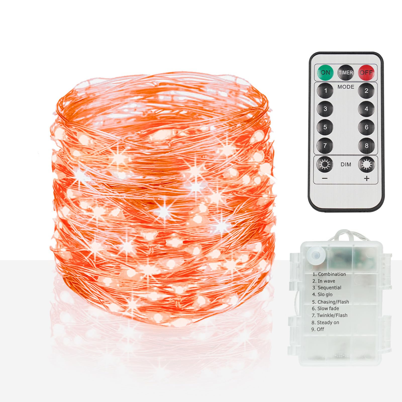 suddus Orange Fairy Lights, 66ft 200 LED Copper Wire, Waterproof, Battery Operated String Lights for Bedroom, Party, Yard Decorations