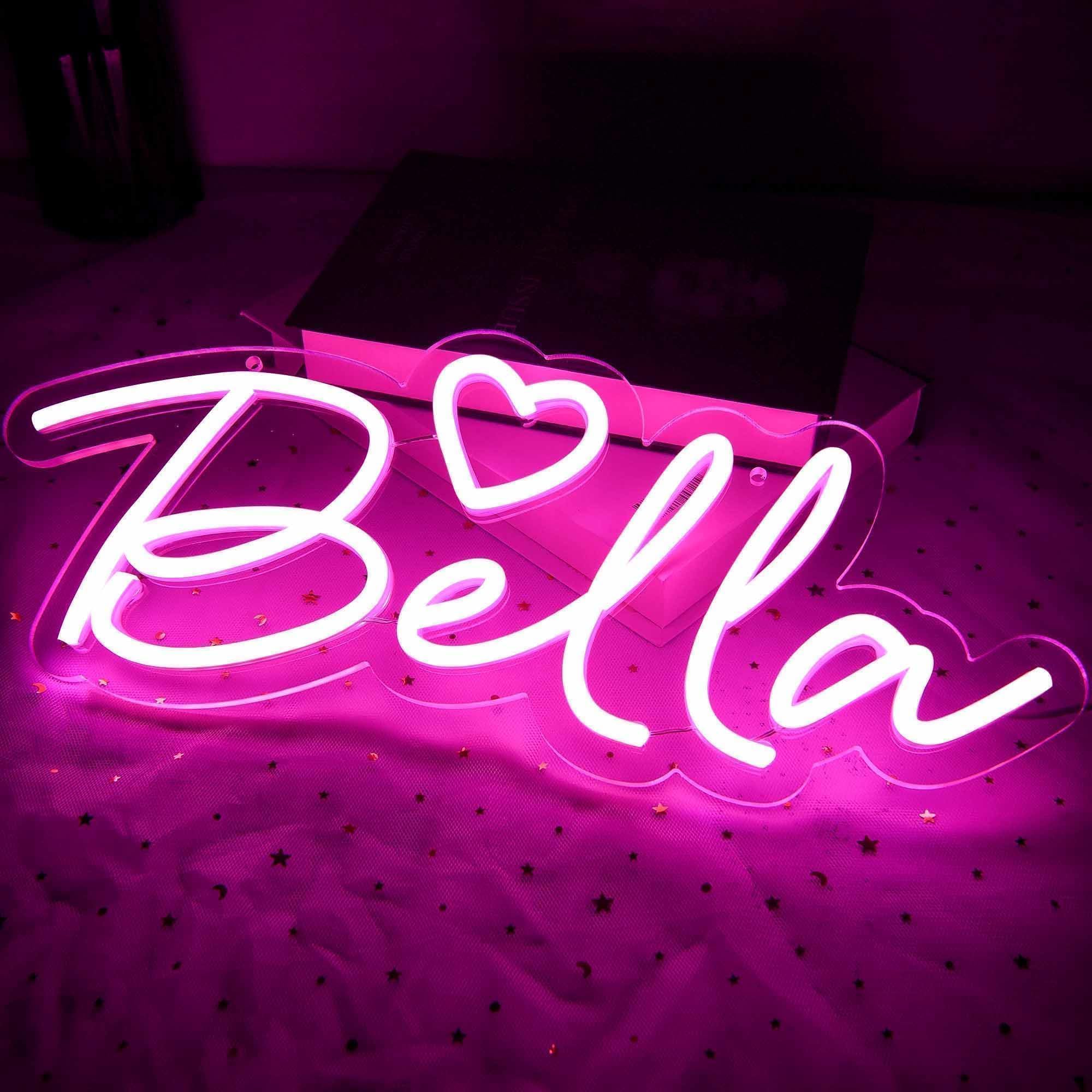 attneon Large Bella Neon Sign for Wall Decor, LED Customizable Light, 16.1x6.5 inches, Acrylic, Model JTLD500