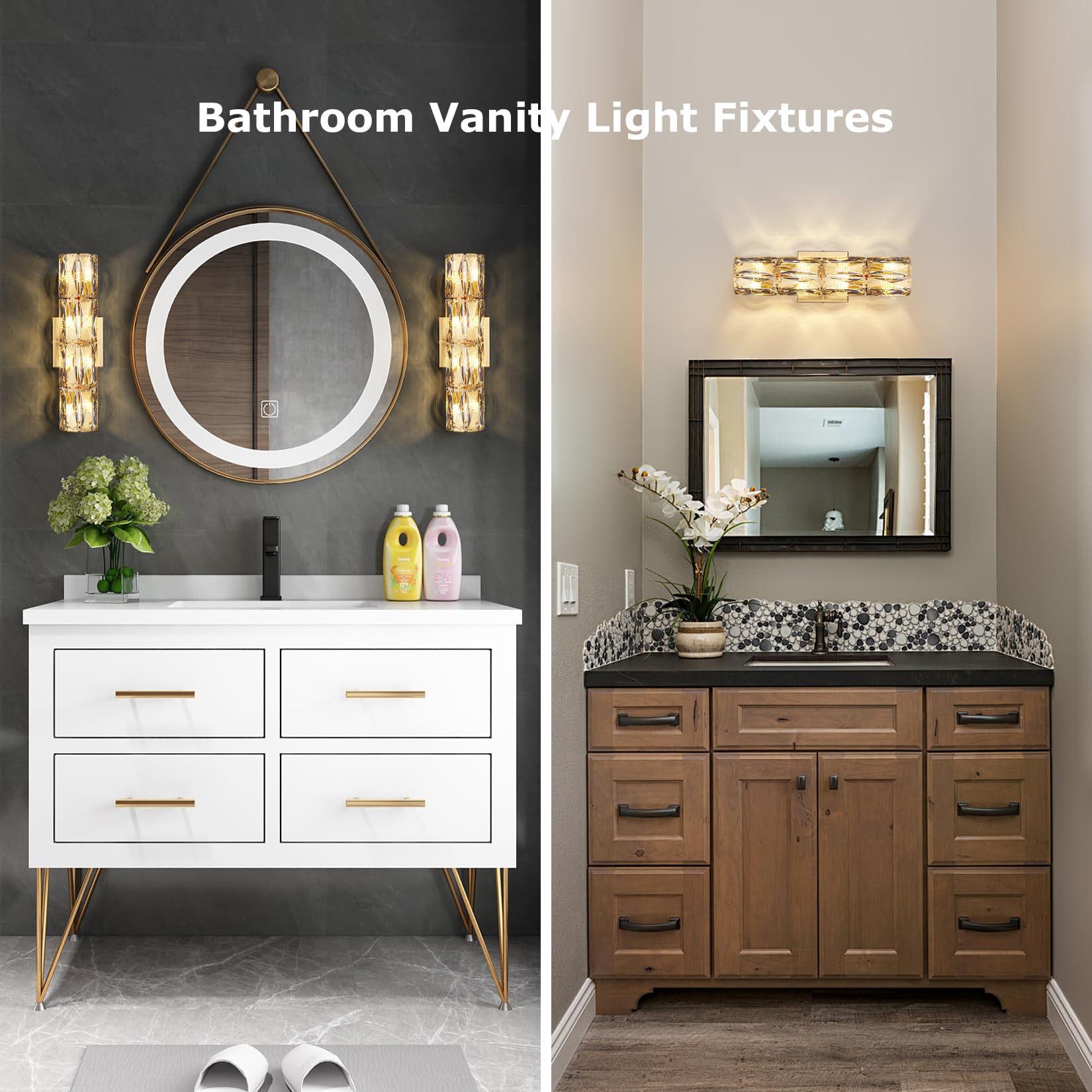 Crystal Wall Sconces Lighting, Modern Gold Wall Light Fixture, Elegant Vanity Wall Lighting Mount For Living Room Bedroom Bathroom Crystal Vanity Light Fixture For Indoor Hallway Doorway Stairway