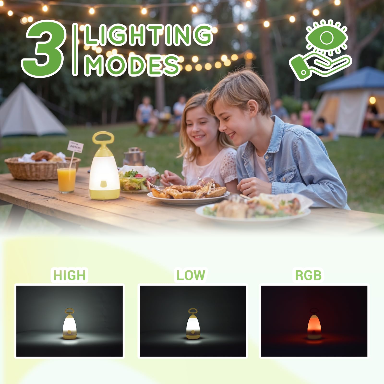 PEPTRONIC Kids Camping Lantern & Night Light Battery Powered, 360 Eye-Safe Light (AAA Included), IPX4 Waterproof with RGB Modes