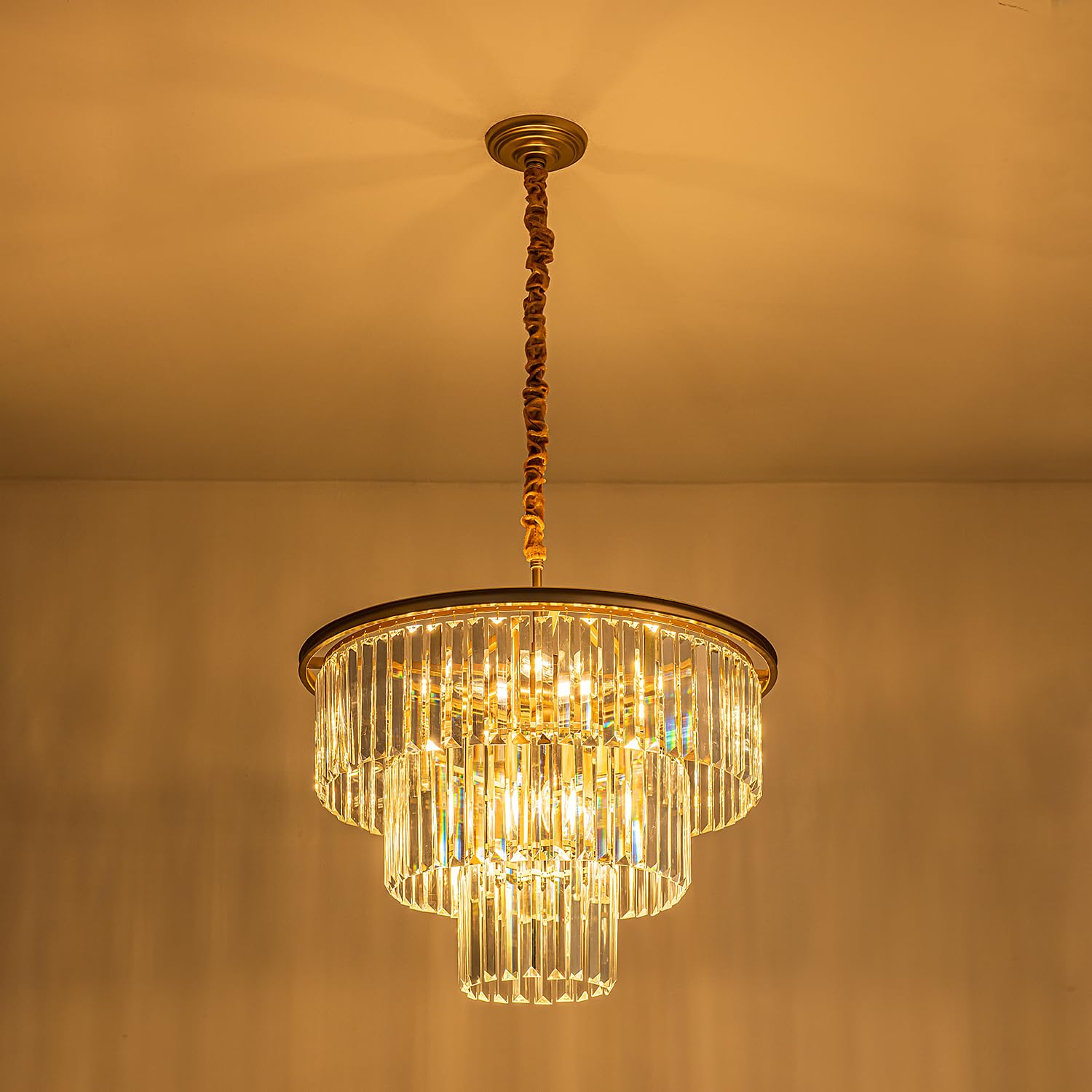 Brfaixla 12-Light 23.64 Gold Modern Crystal Chandelier Crystal Pendant Chandeliers Light Fixture 3-Tier Hanging Lighting For Living Dinning Room Bedroom Foyer