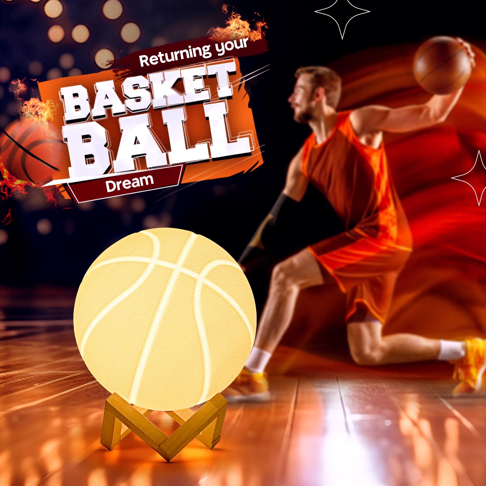 Olee Odee Basketball Night Light Lamp with Remote, 16 Colors, 7.1 inches - Multicolor Decorative Gift for Kids Room