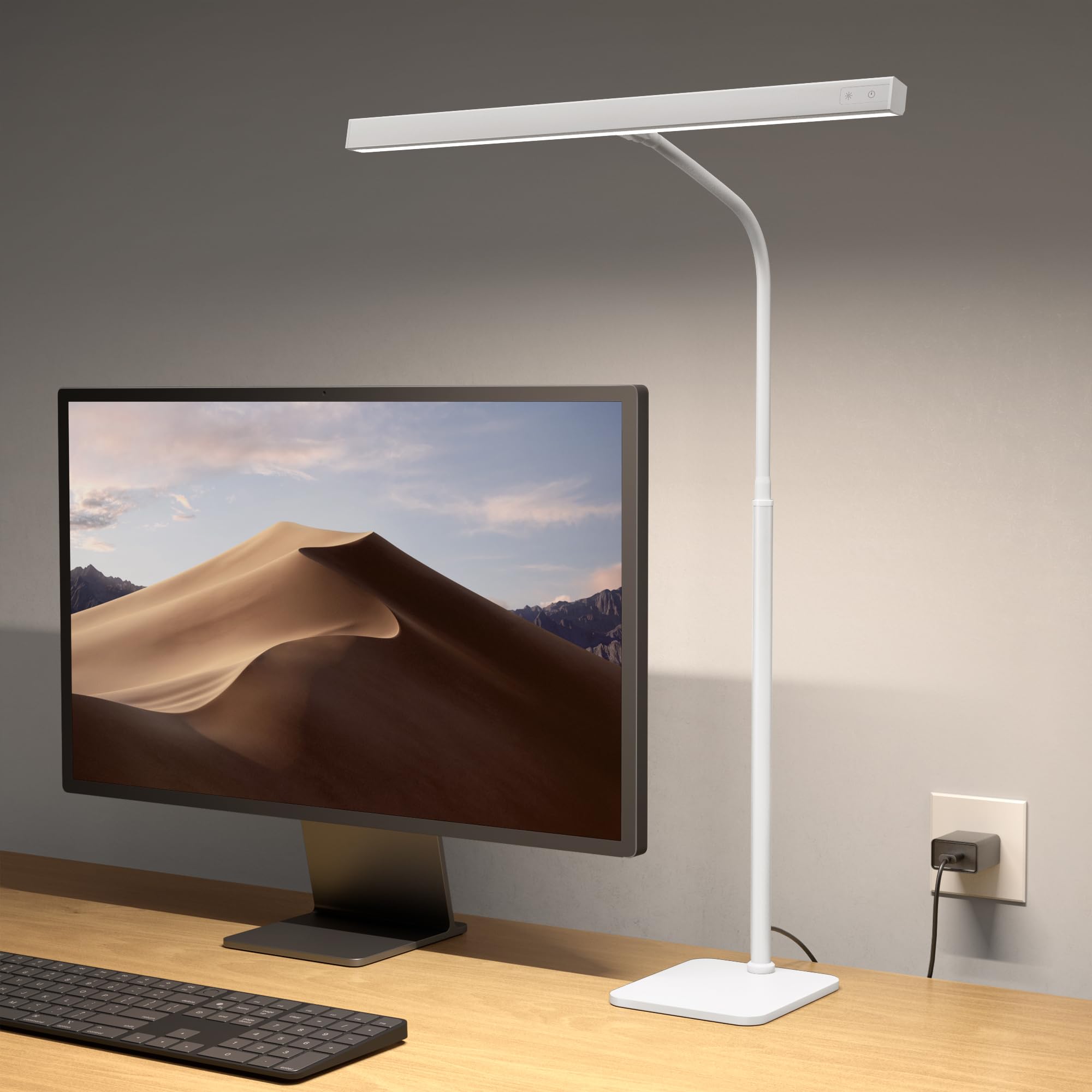 SUPERDANNY LED Desk Lamp, 12W Touch Control, 3 Colors Dimmable, Gooseneck, Aluminum, Stable Base, White, Model SDDL019010405B