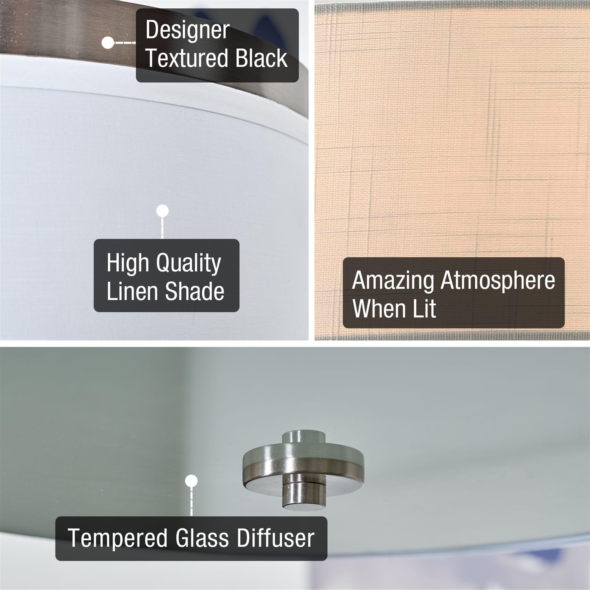 Kira Home Walker 20'' Large Mid-Century Modern 3-Light Flush Mount Ceiling Light, White Fabric Shade + Round Glass Diffuser, Bru