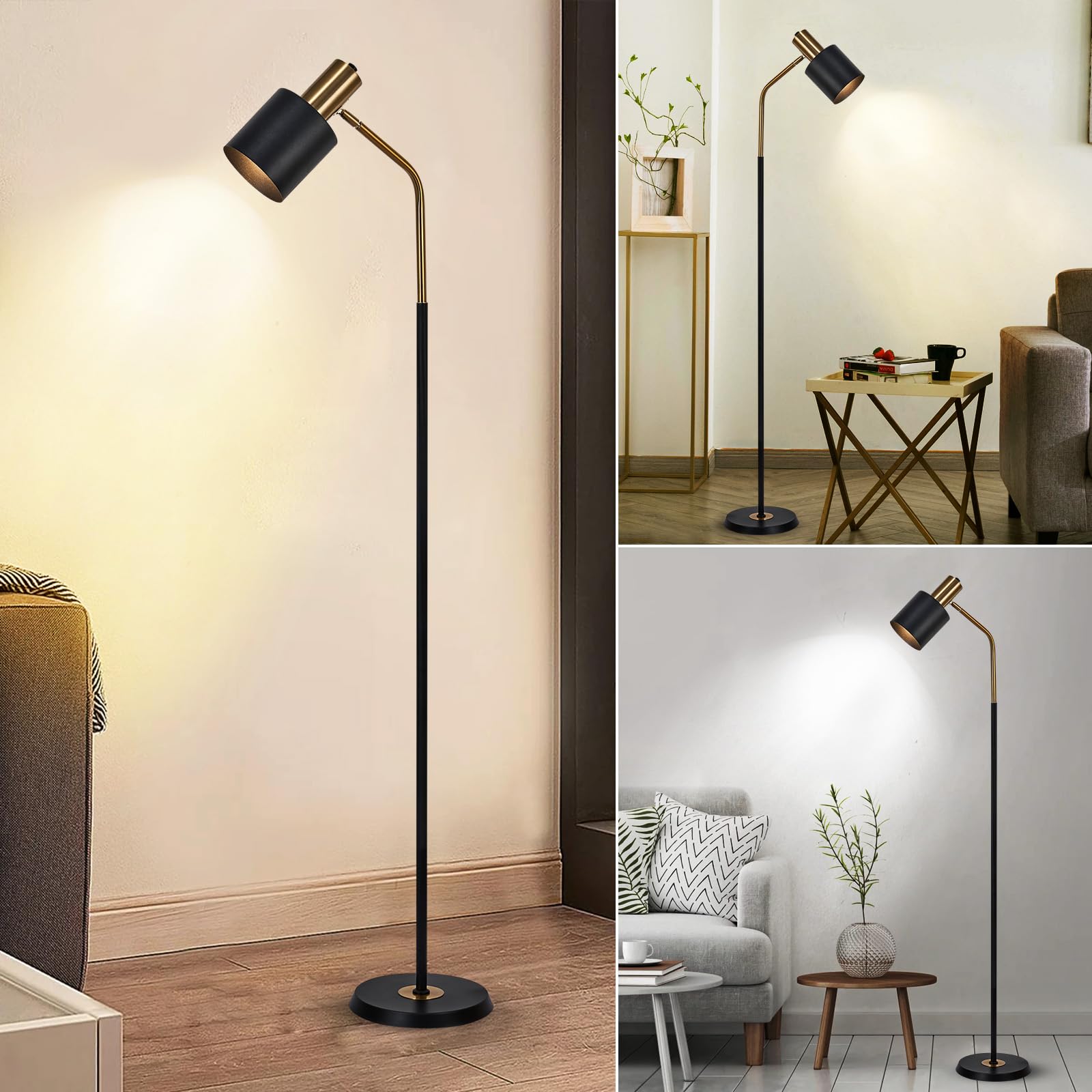 O'Neeldy Modern Industrial Floor Lamp 65'' Black Standing Lamp, Black Floor Lamp With 360 Adjustable Lampshade, 12W E26 Bulb Inc