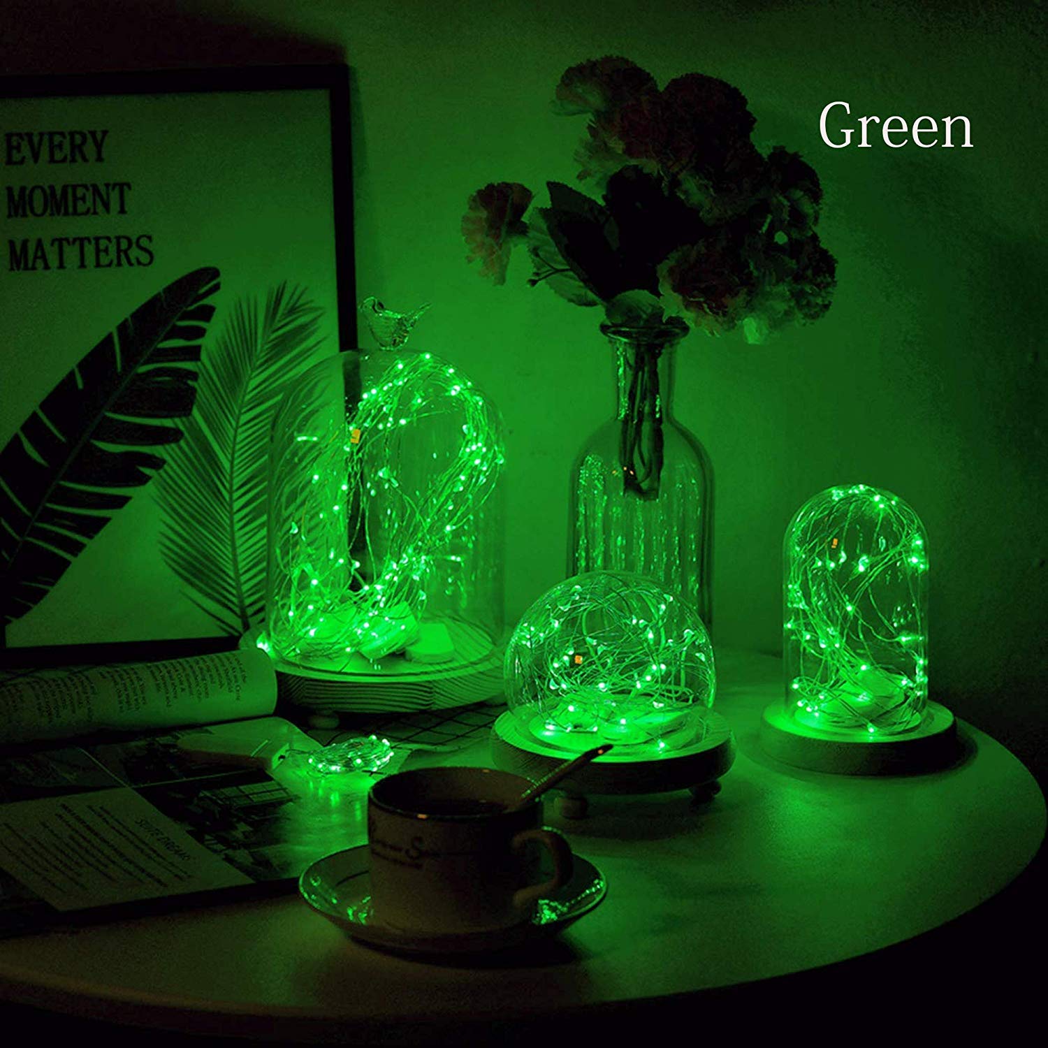 Yjfwal 16 Pack Green Fairy String Lights Battery Operated(Batteries Included) 10.2Ft 30 Led Mini Firefly Starry Lights Silvery Copper Wire For Diy Mason Jars Christmas Wedding Party Decoration