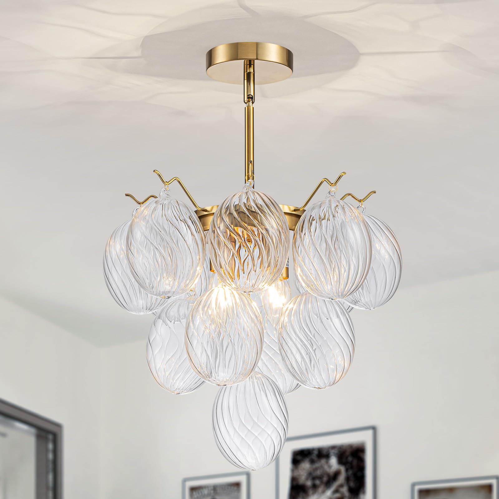 Lumfurn Glass Bubble Chandelier, Modern Pendant Light Fixture For Dining Room, Living Room, Bedroom, D16 X H23.5~53''(Adjustable
