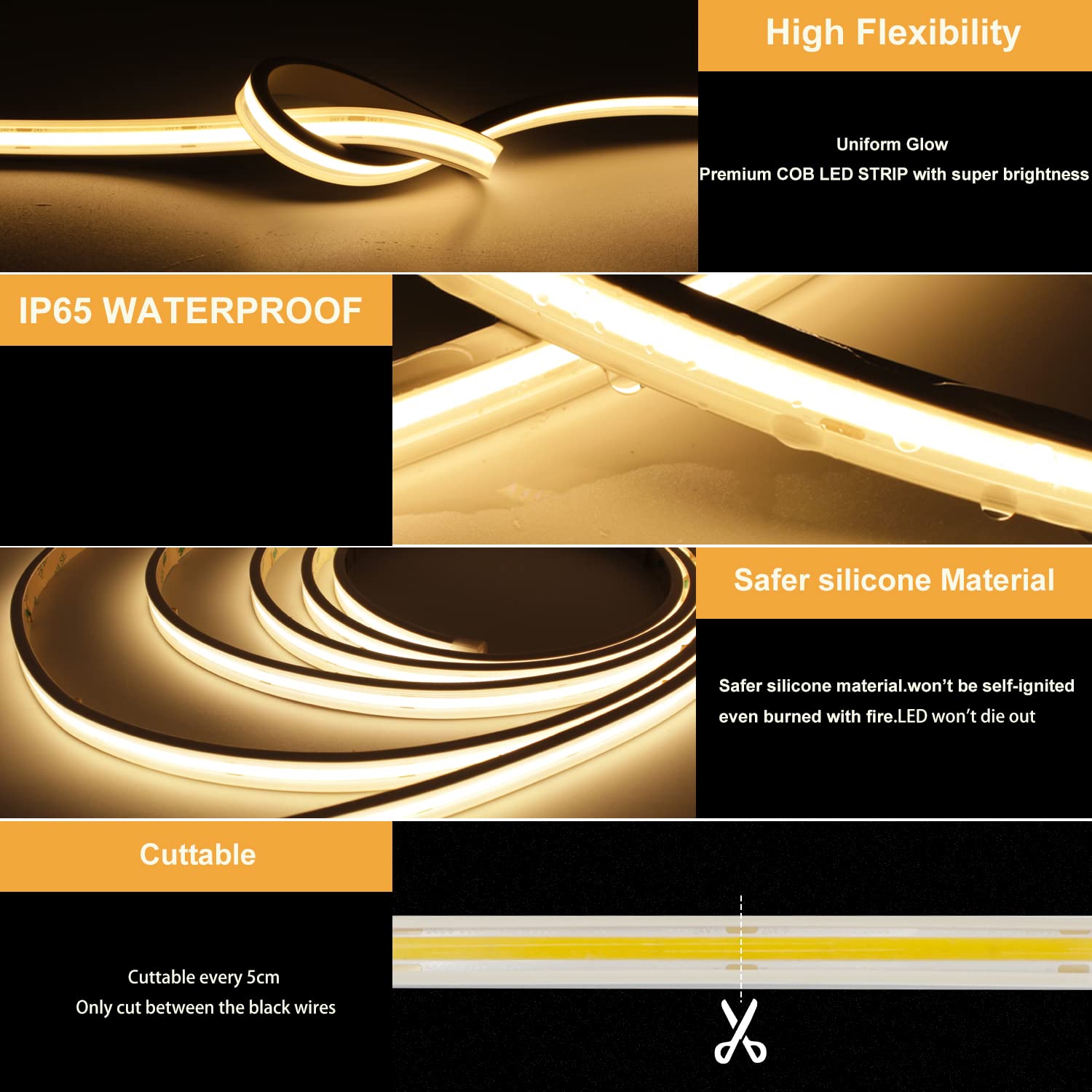 Pandery 16.4ft COB LED Strip Lights, 2700K Warm White, Waterproof, CRI90+, IP67 for Sauna, Pool, Garden - Power Not Included