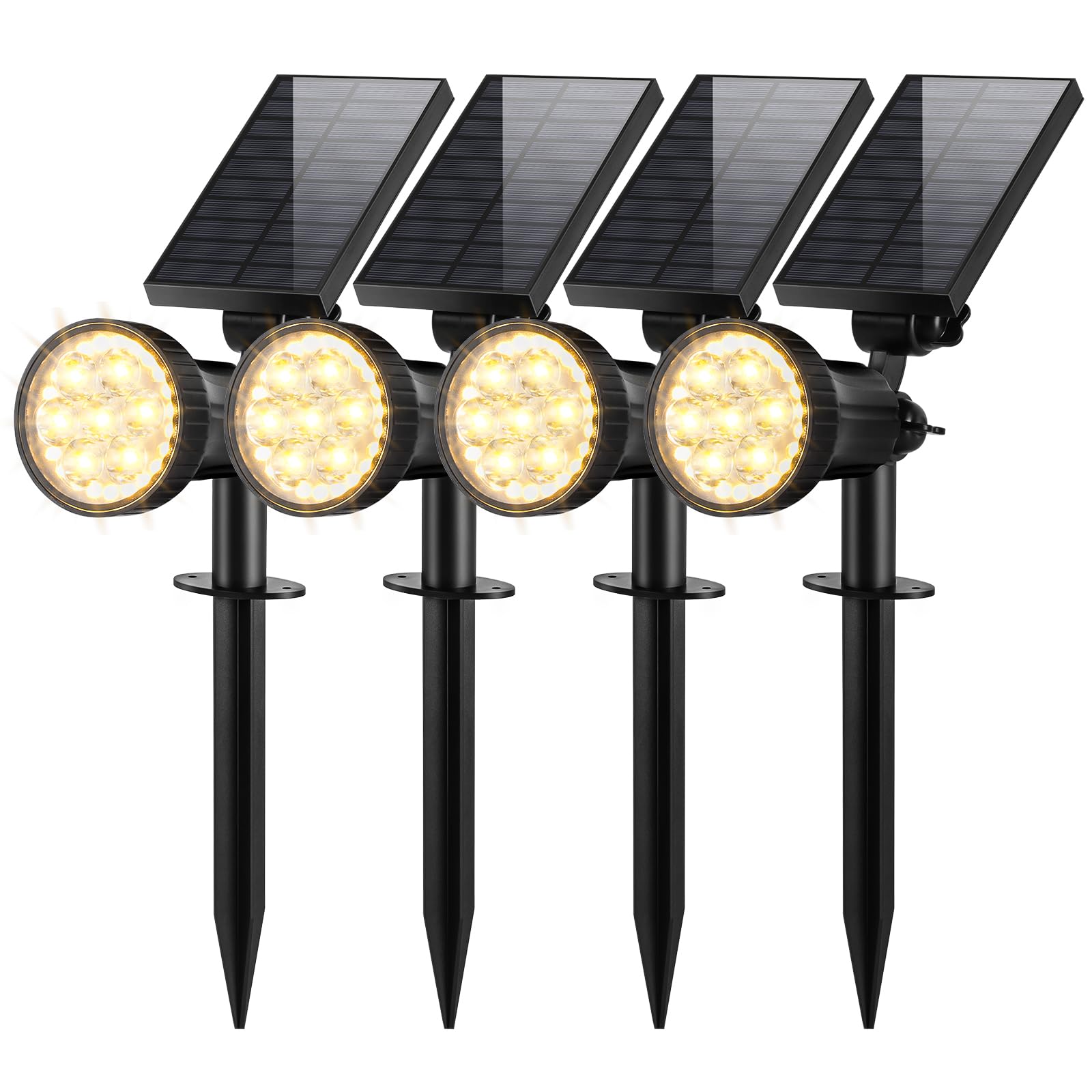 Solar Spot Lights Outdoor Waterproof  Upgraded 3-Level Ultra Bright LED Spotlights for Landscape  Solar Powered Garden Uplights for Wall  Tree  Pathway  Yard  Patio  Auto On/Off - 4 Pack (Warm White)