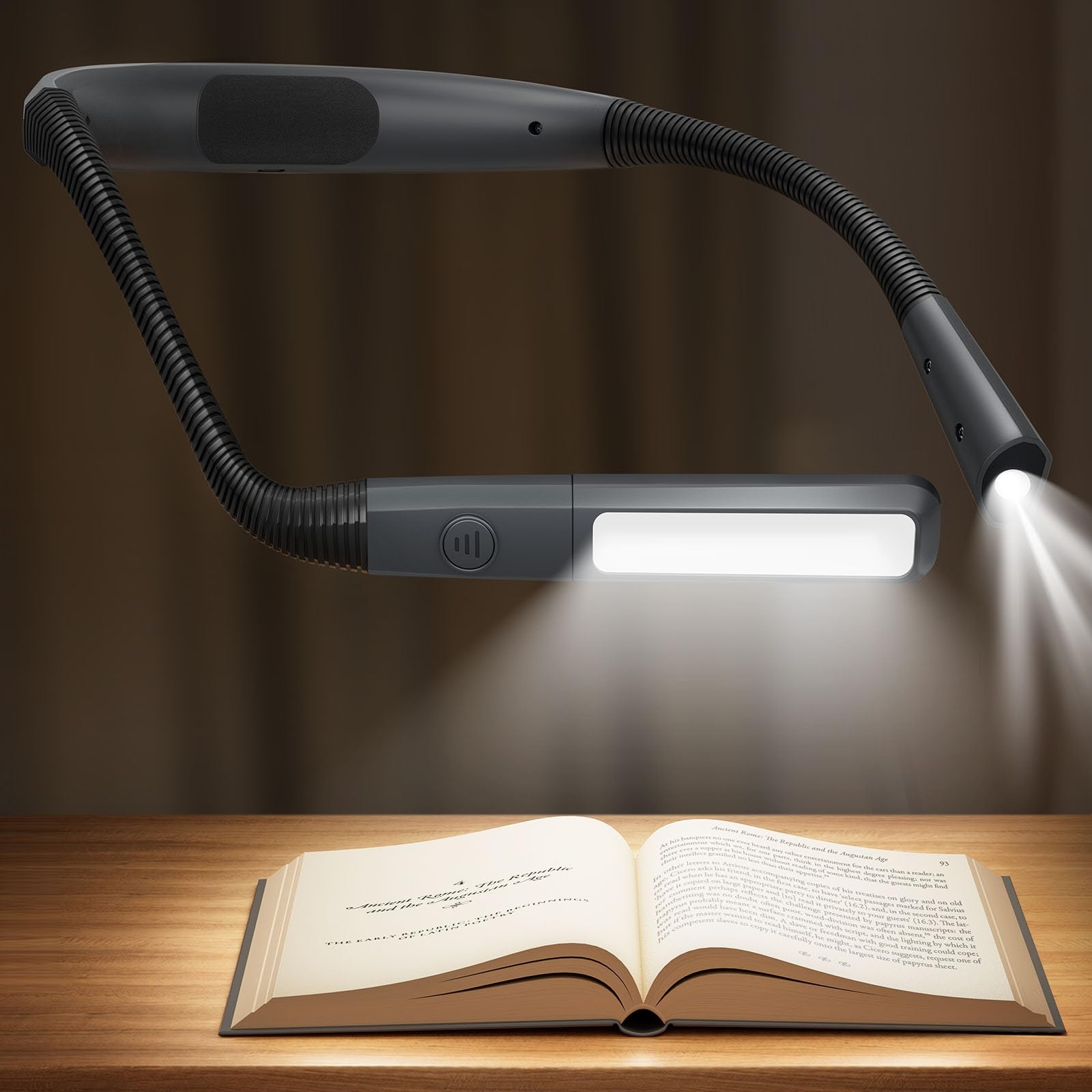 Glocusent Book Light, 100Hrs Long Lasting Rechargeable Reading Light, 5 Colors & Stepless Dimming Neck Light - Perfect Book Ligh
