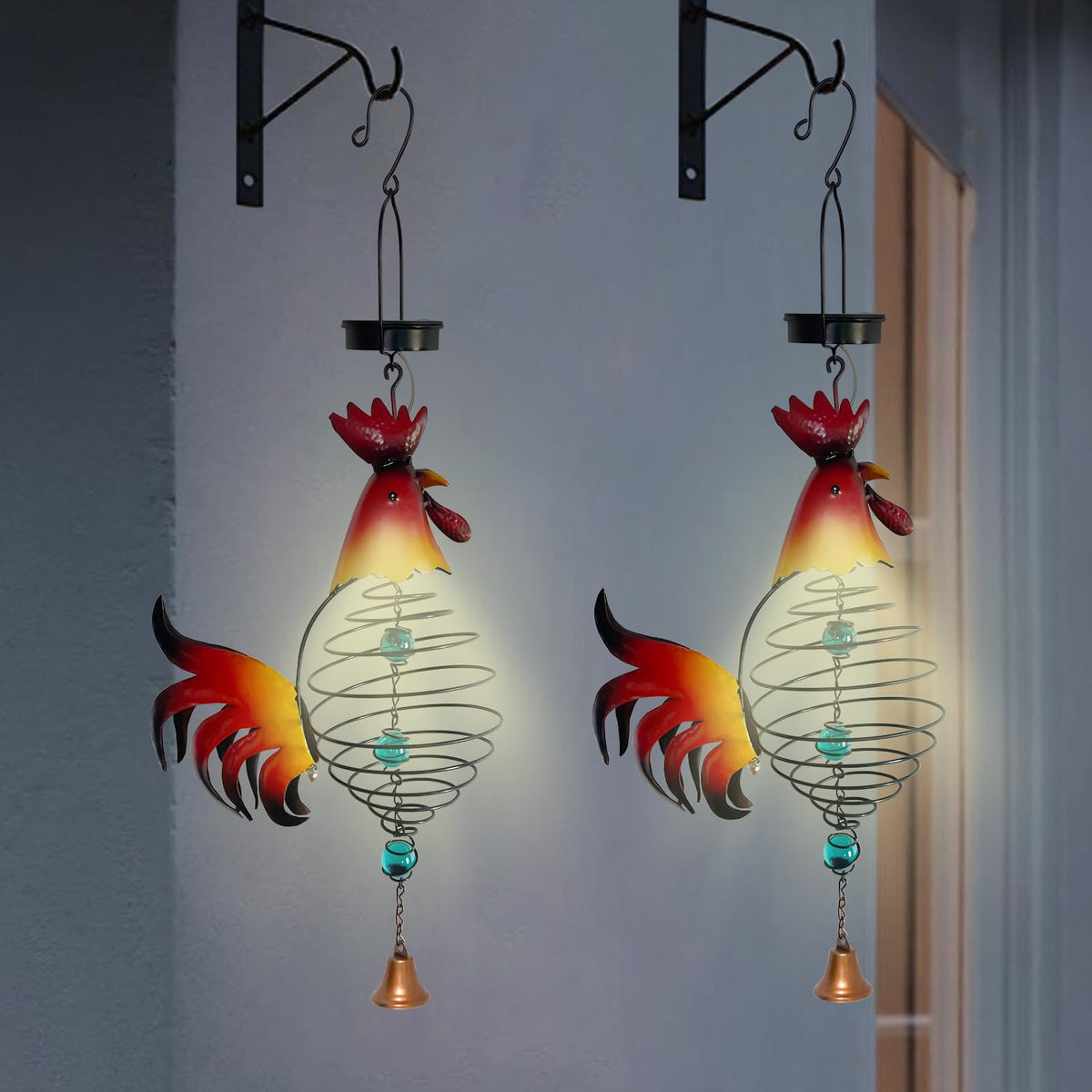 Funeni Solar Garden Decor For Outside, Solar Lanterns Outdoor Waterproof, Chicken Wind Chimes, Metal Yard Art, Chicken Decor, Un