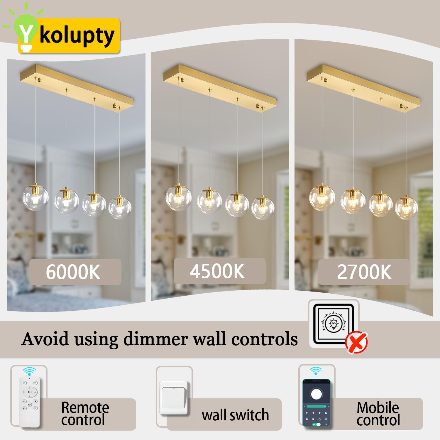 Ykolupty Chandeliers For Dining Room Gold Dining Room Lights Fixture Over Table Glass Globe Pendant Lights Kitchen Island Adjust