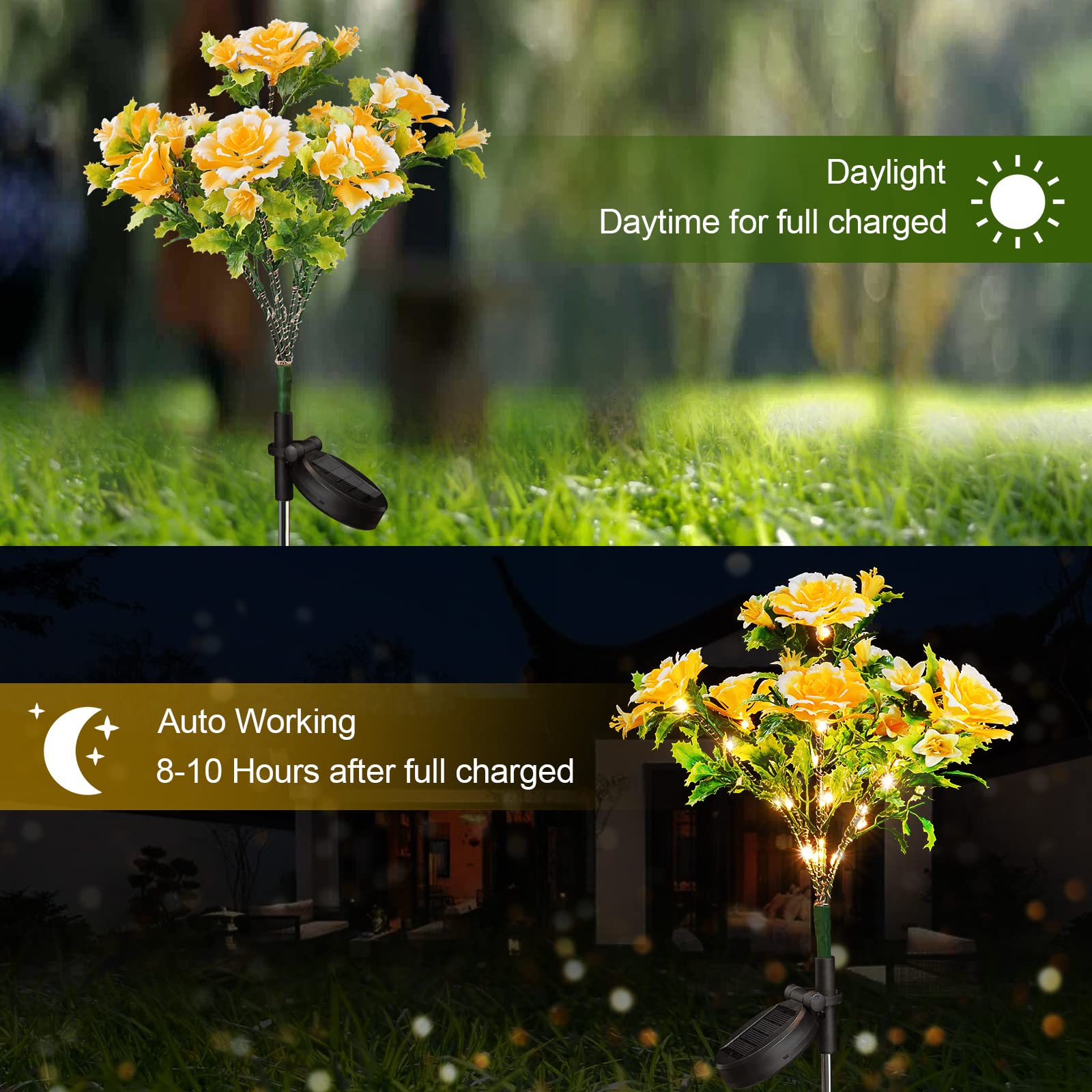 Neporal Solar Lights - Outdoor Decorative Garden Lights With Carnation Flower, Waterproof Ip65, Perfect For Outdoor Decorations