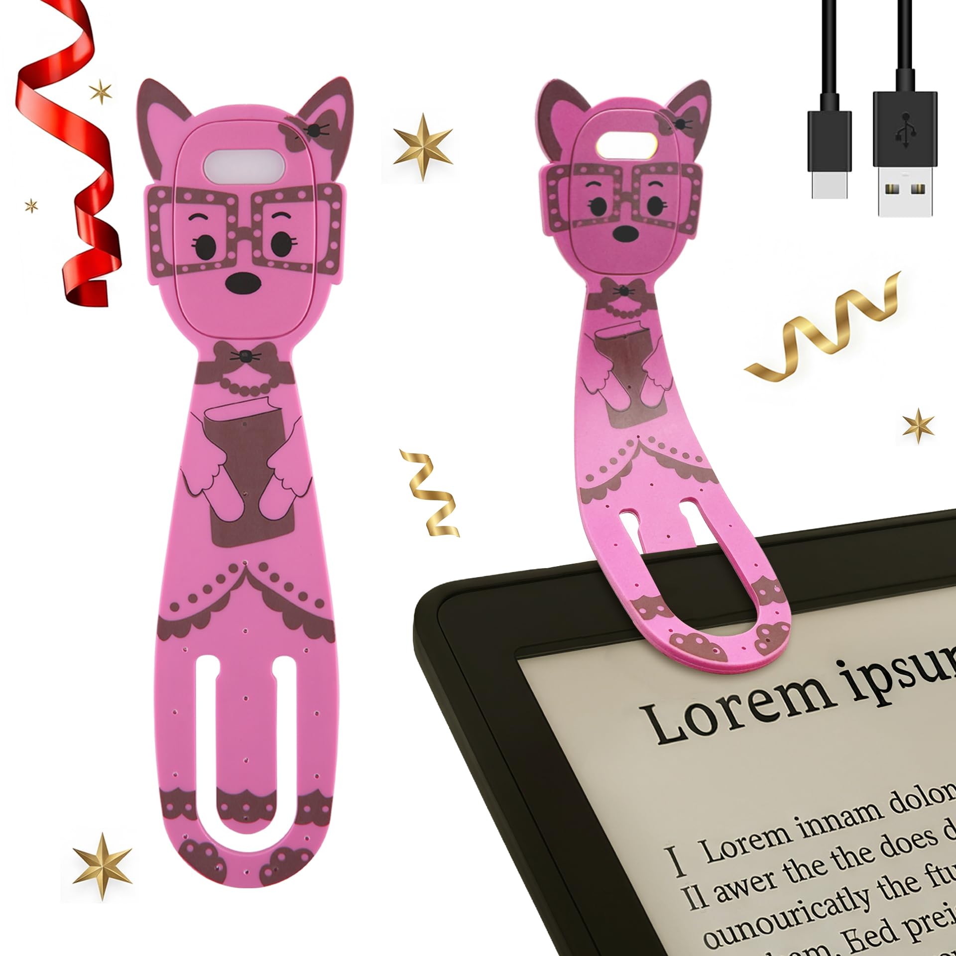 Hoxutym Rechargeable Kids Book Light, Cute Bookmark Reading Light for Kids, Dimmable Portable LED Book Light for Reading in Bed,