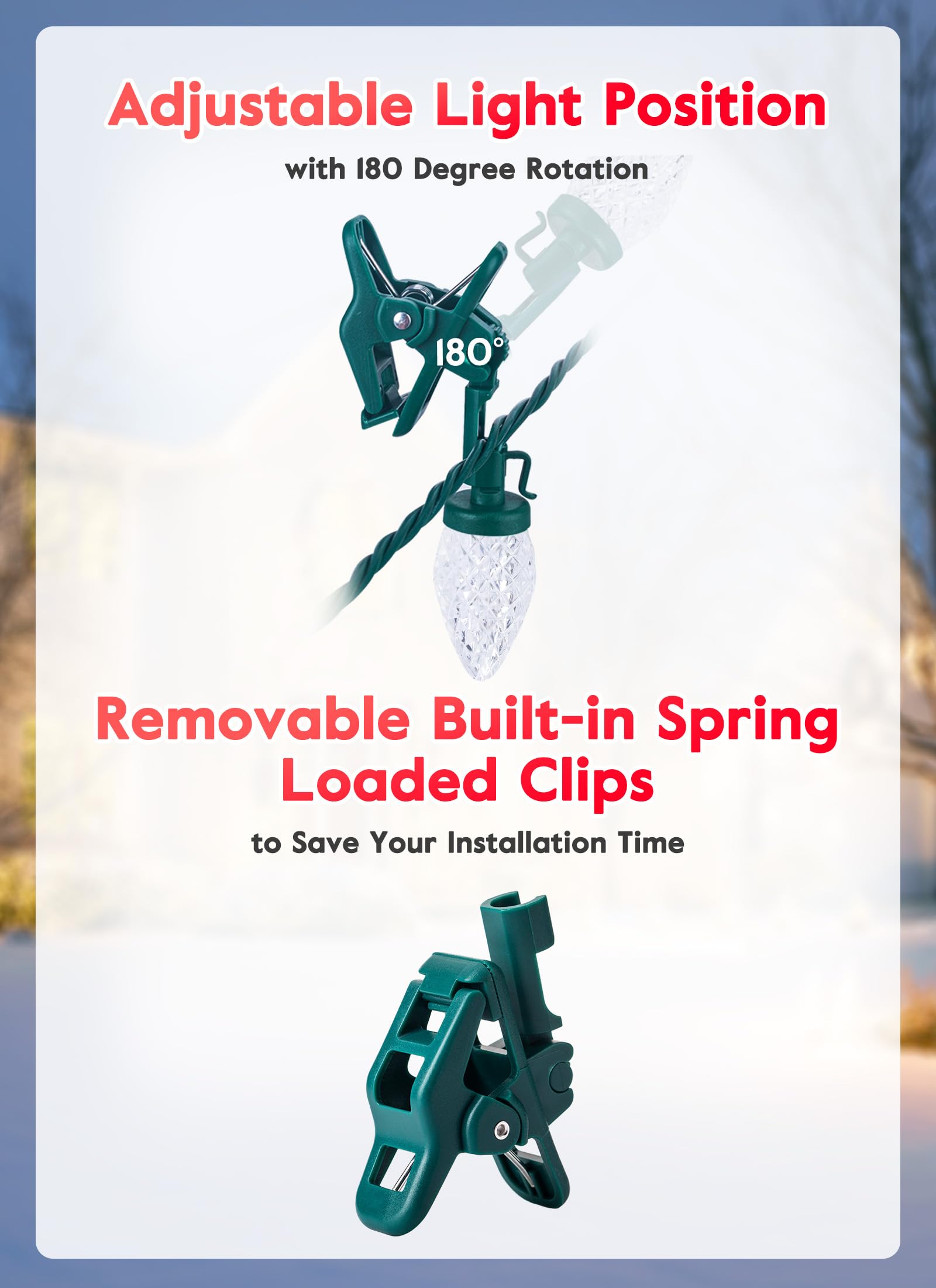 Minetom C9 LED Christmas Lights Outdoor, 68Ft, 100 LED, Waterproof, Blue & Pure White, Model GY-C9-X-33-3B