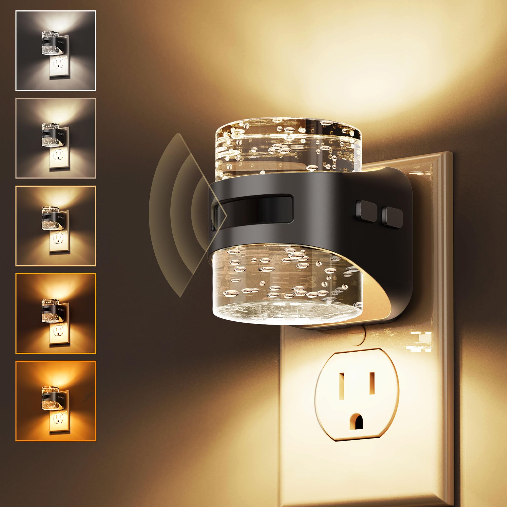 L LOHAS LED Motion Sensor Night Light  Bubble Night Lights Plug into Wall 5CCT Color Temperature Change Night-light Dimmable Nightlights with Dusk to Dawn Sensor for Rooms Bathroom Hallway