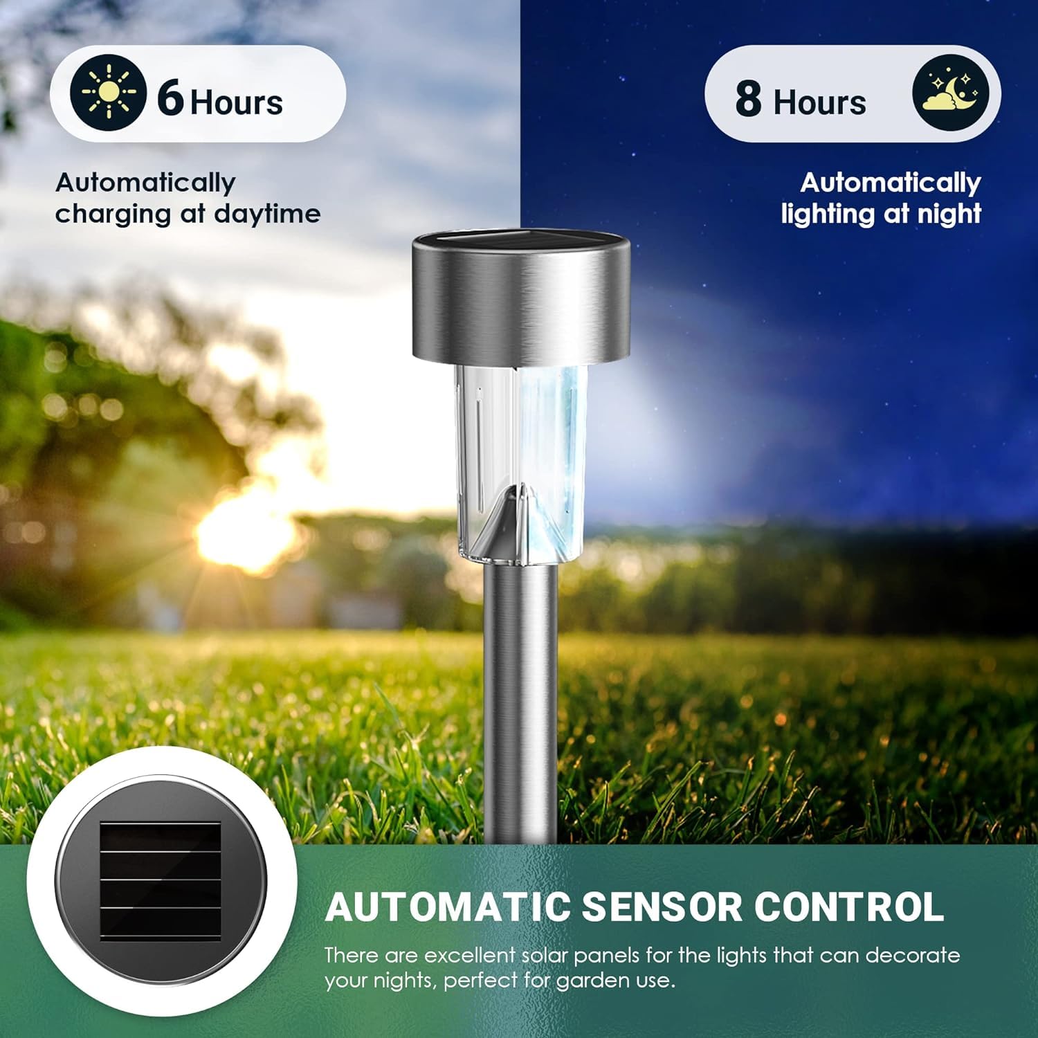 Gigalumi Solar Lights Outdoor Waterproof, 12 Pack, Stainless Steel Led Solar Garden Lights For Patio, Lawn, Yard And Landscape,