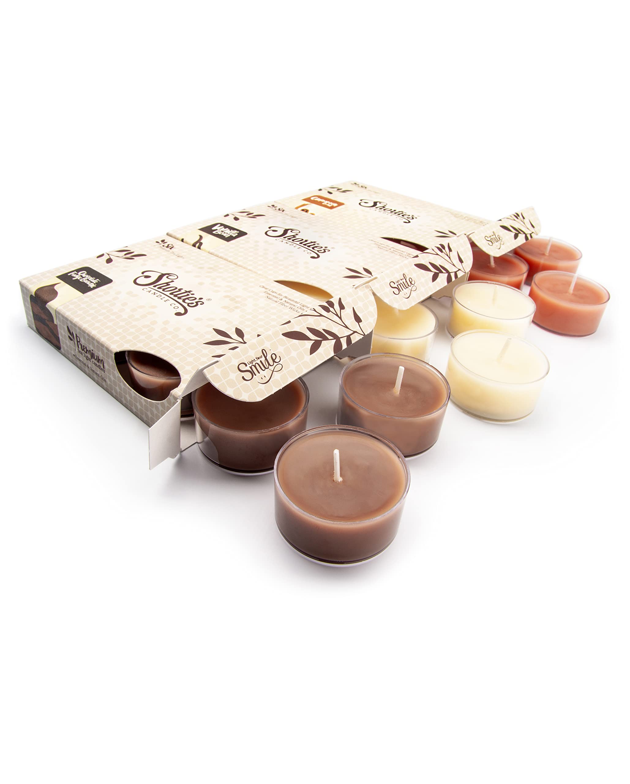 ShortieS Candle Company Bakery enhanced Tealight Candles - 3 Pack, Highly Scented, Paraffin Wax, Chocolate Fudge, Vanilla, Cinnamon, Brown/Beige
