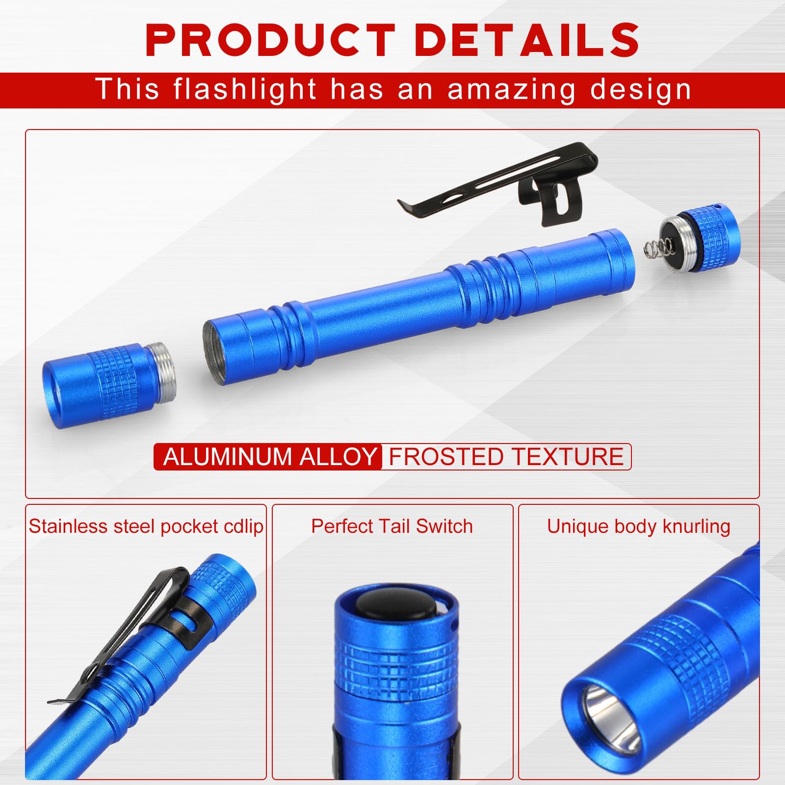 Hortsun Mini Pen Light Flashlights, 5.12 Inch, Aluminum, 20 Pcs, Pocket Size, LED, Colors: Red, Rose Pink, Yellow, Blue, Orange
