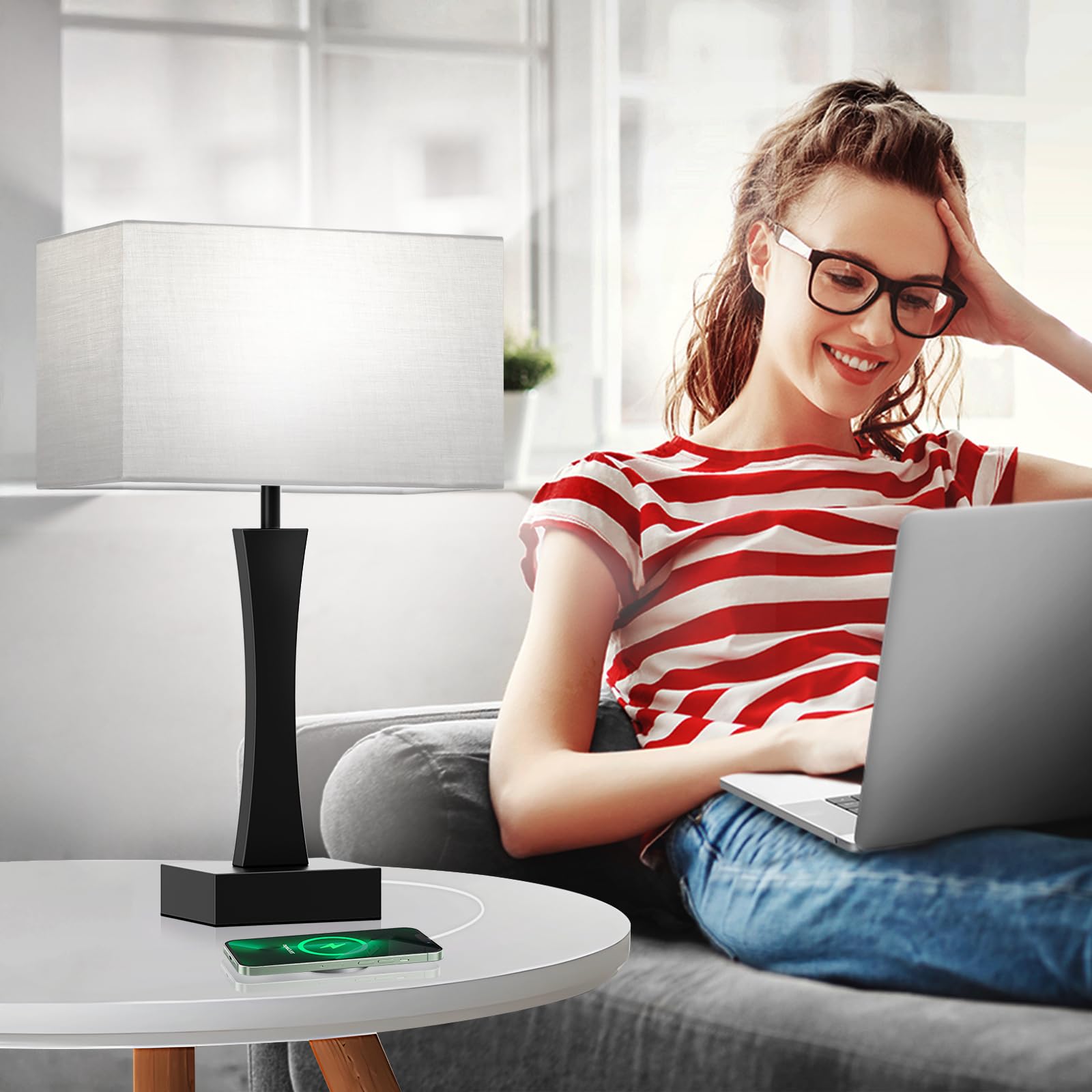 Bedside Lamps For Night Stands - 3 Way Dimmable Table Lamp For Bedroom With Usb C+A Ports,Modern Bedside Lamps Set Of 2, Touch L