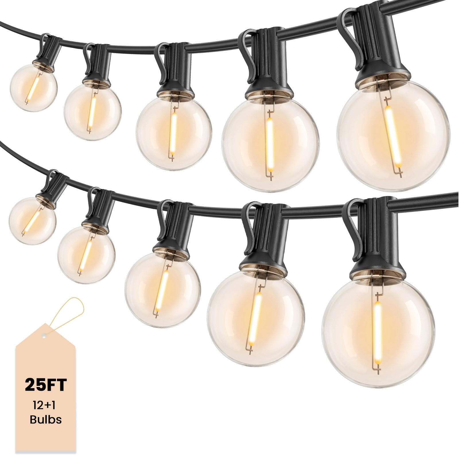 Outdoor String Lights 25 ft, G40 Led Patio Light with 13pcs Bulbs, Shatterproof Waterproof Dimmable Connectable Hanging Globe Ou