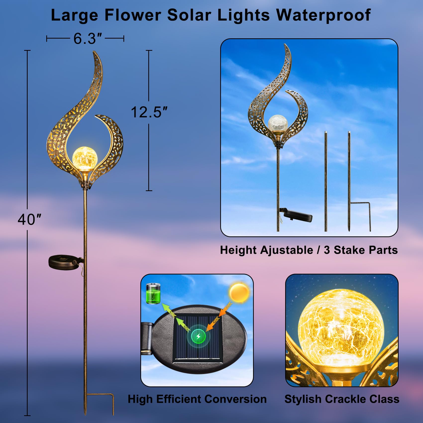 Homeimpro Outdoor Solar Garden Lights Waterproof  Gifts For Mom Dad  Yard Art  Pathway  Lawn Ornaments  Outdoor Decor Birthday Gifts For Wife Women (Bronze 2Pack)