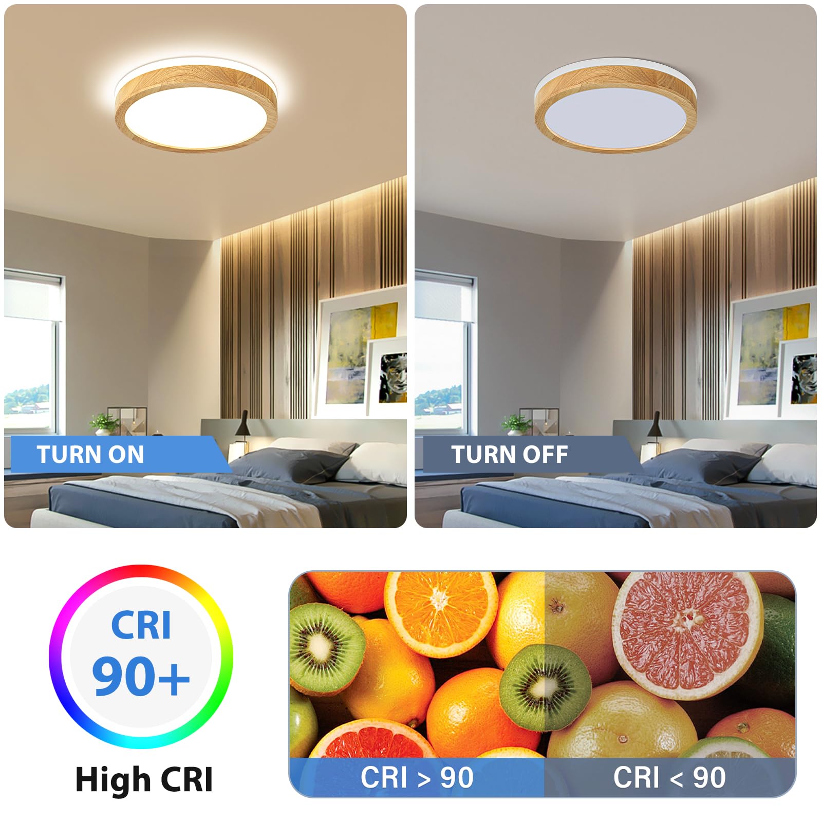 Pevfah Modern Dimmable Wood Flush Mount Ceiling Light  2700K-6000K 5Cct Round Close To Ceiling Lighting Fixtures  Minimalist Led Ceiling Lamp For Bedroom  Kitchen  Hallway  Laundry Room-11.81In