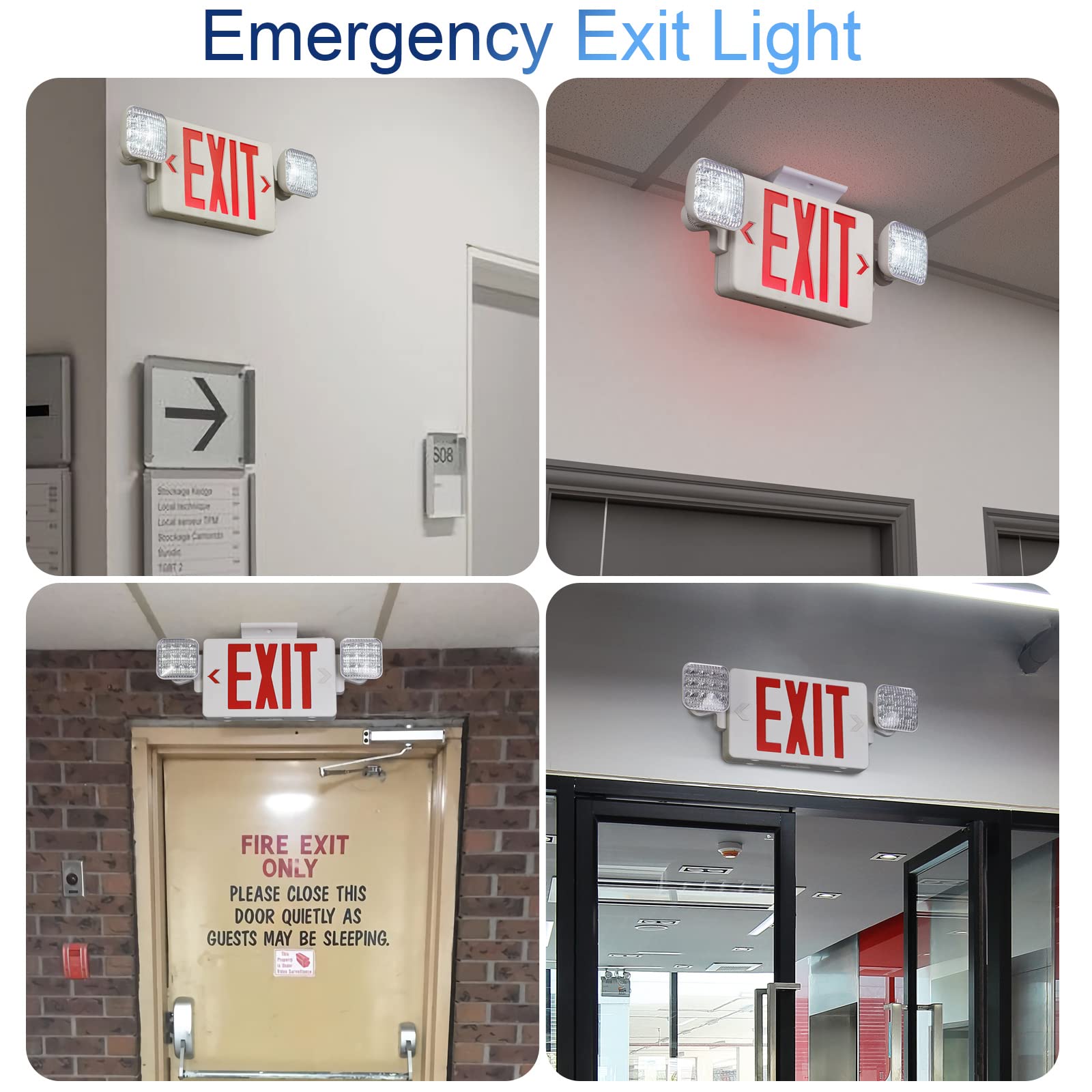 GZRUIYANG Exit Sign with LED Emergency Lights, Battery Backup, 2 Pack, White Housing Red Letter, Model RY-EX03-WH-RE-2