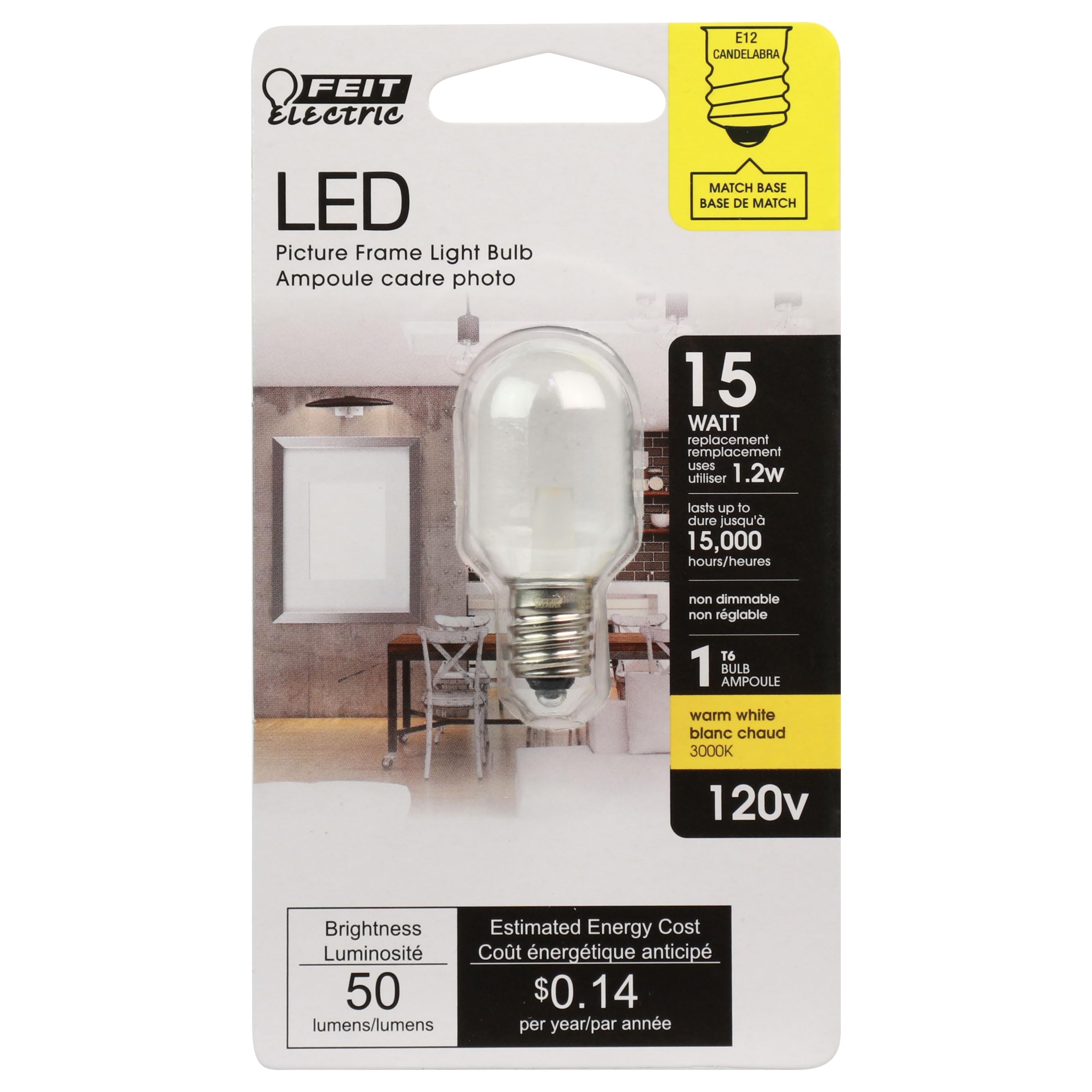 Feit Electric LED Light Bulb T6 Special Use 15W Equivalent 1 Count Warm White BPT6/SU/LED Plastic